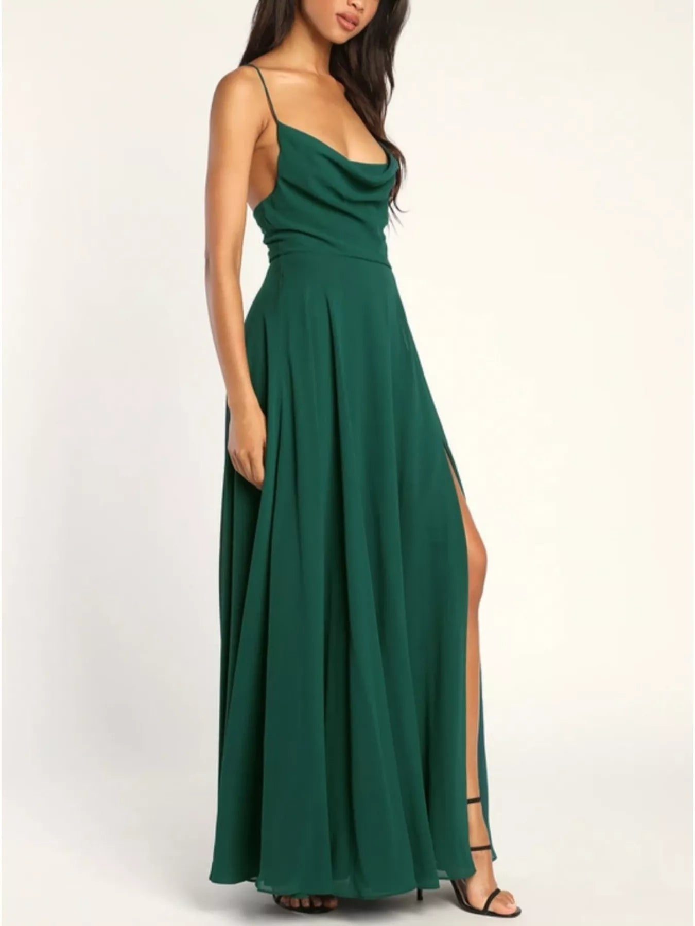 Backless Cowl Neck Lace-Up Slit Maxi Dress