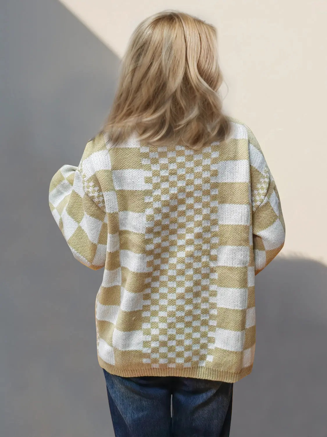Double Take Checkered Dropped Shoulder Cardigan
