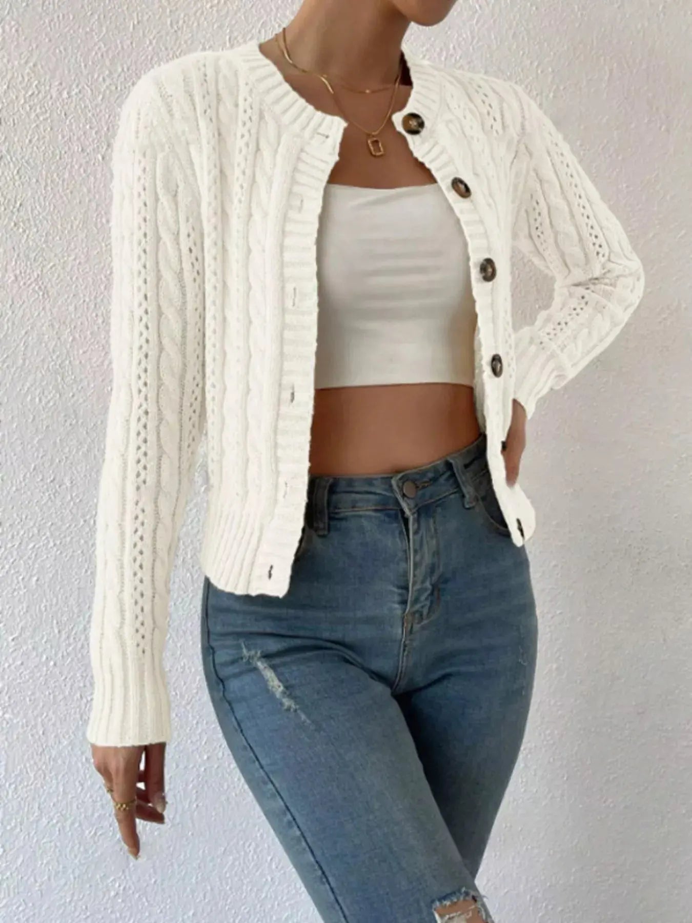 Cable Knit Button Up Cardigan
