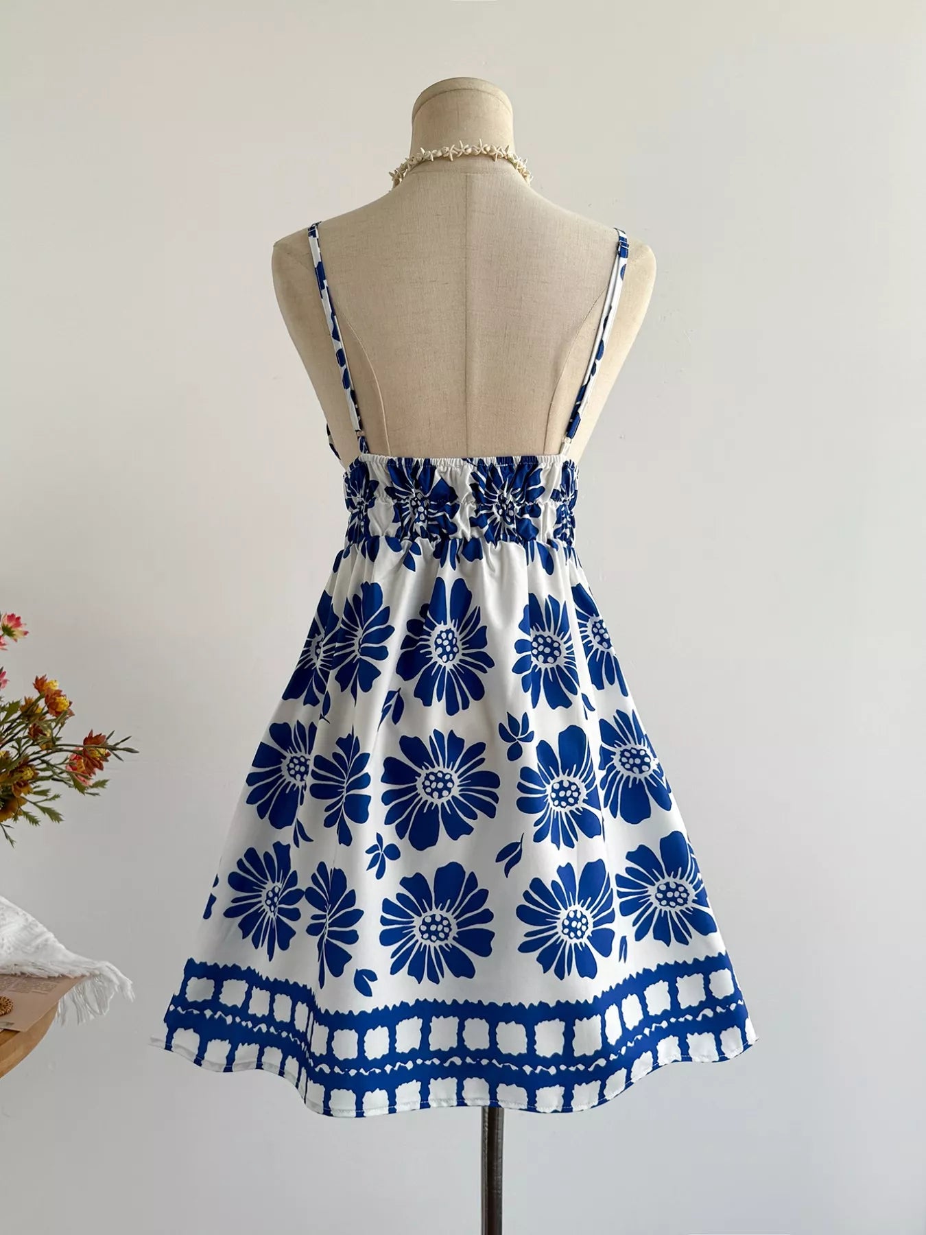 Floral Print V Neck Mini Dress