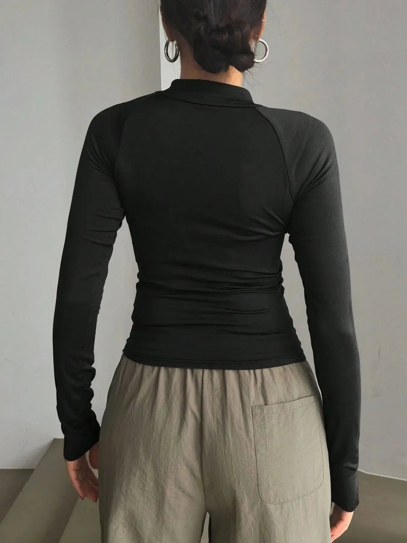Zip Front Long Sleeve Fitted T Shirt