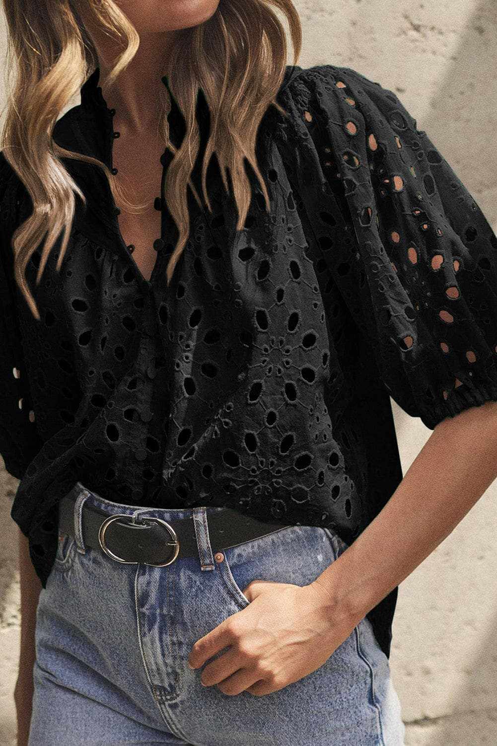 Shirts Trendsi Elegant eyelet blouse - cotton, button-up