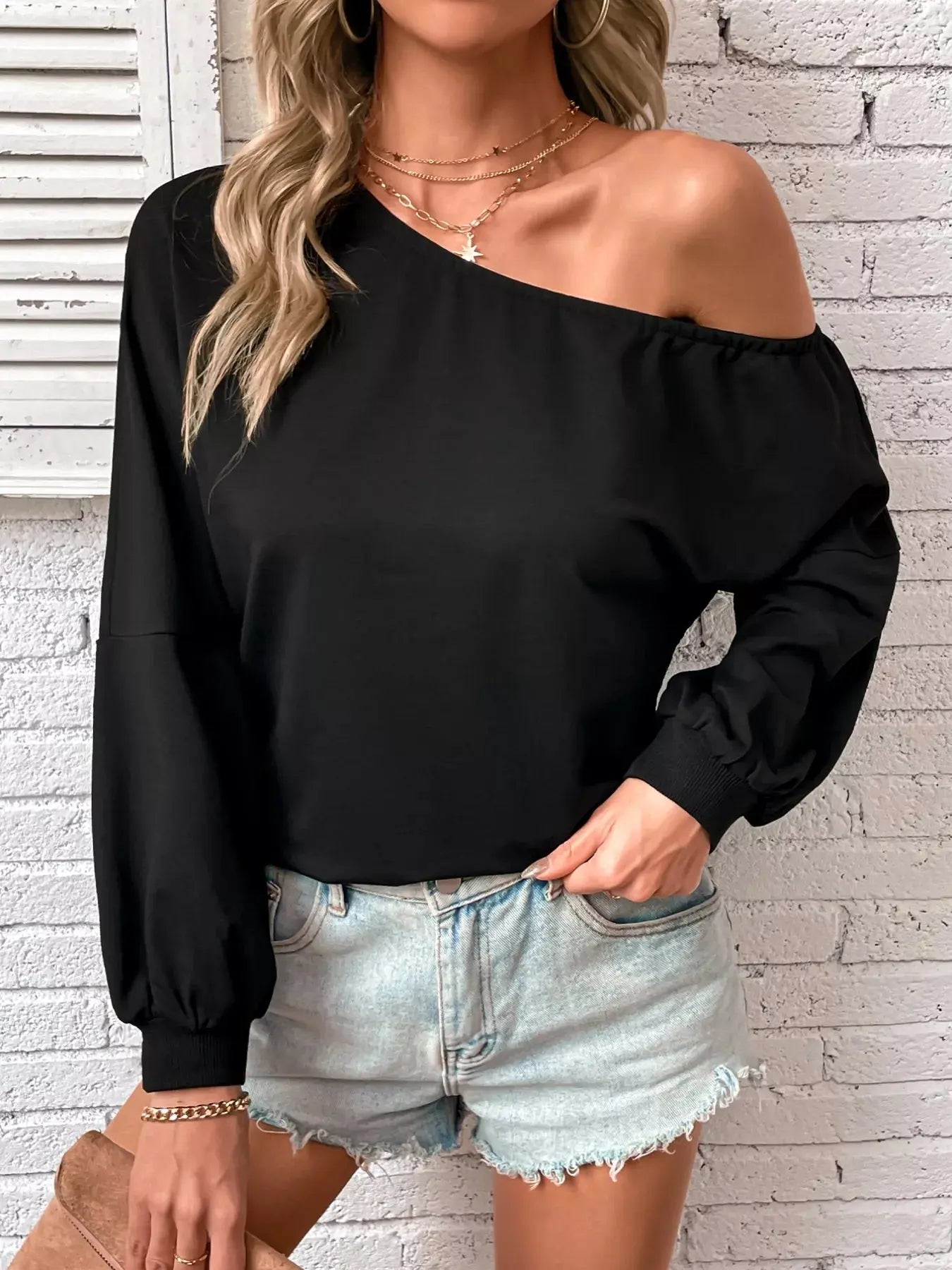 Asymmetrical Long Sleeve One Shoulder Sweatshirt