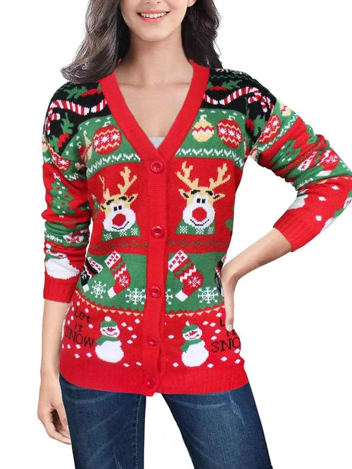 Sweaters Trendsi Reindeer Print Cardigan for Women