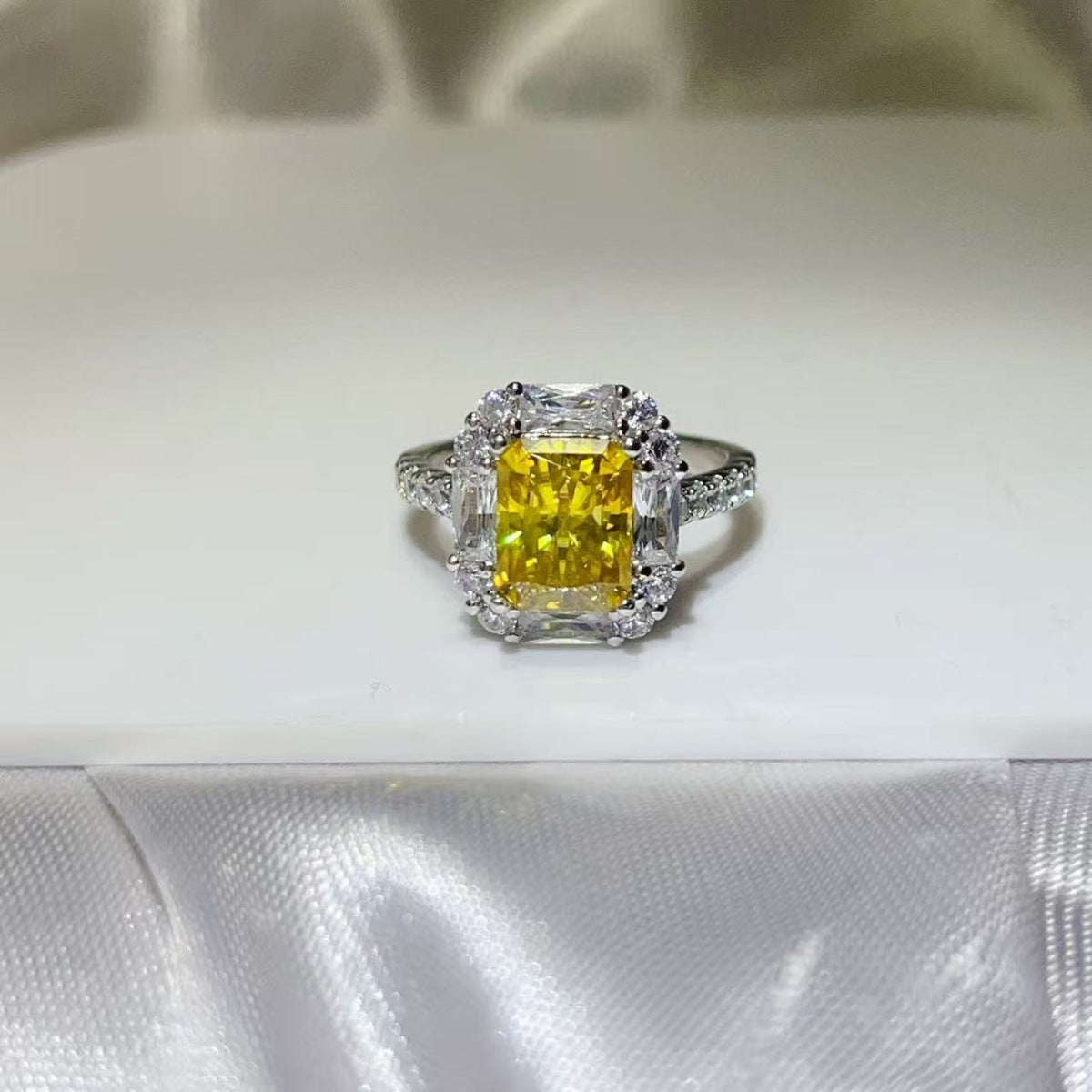 Yellow Halo 3 Carat Moissanite Ring in 925 Sterling Silver