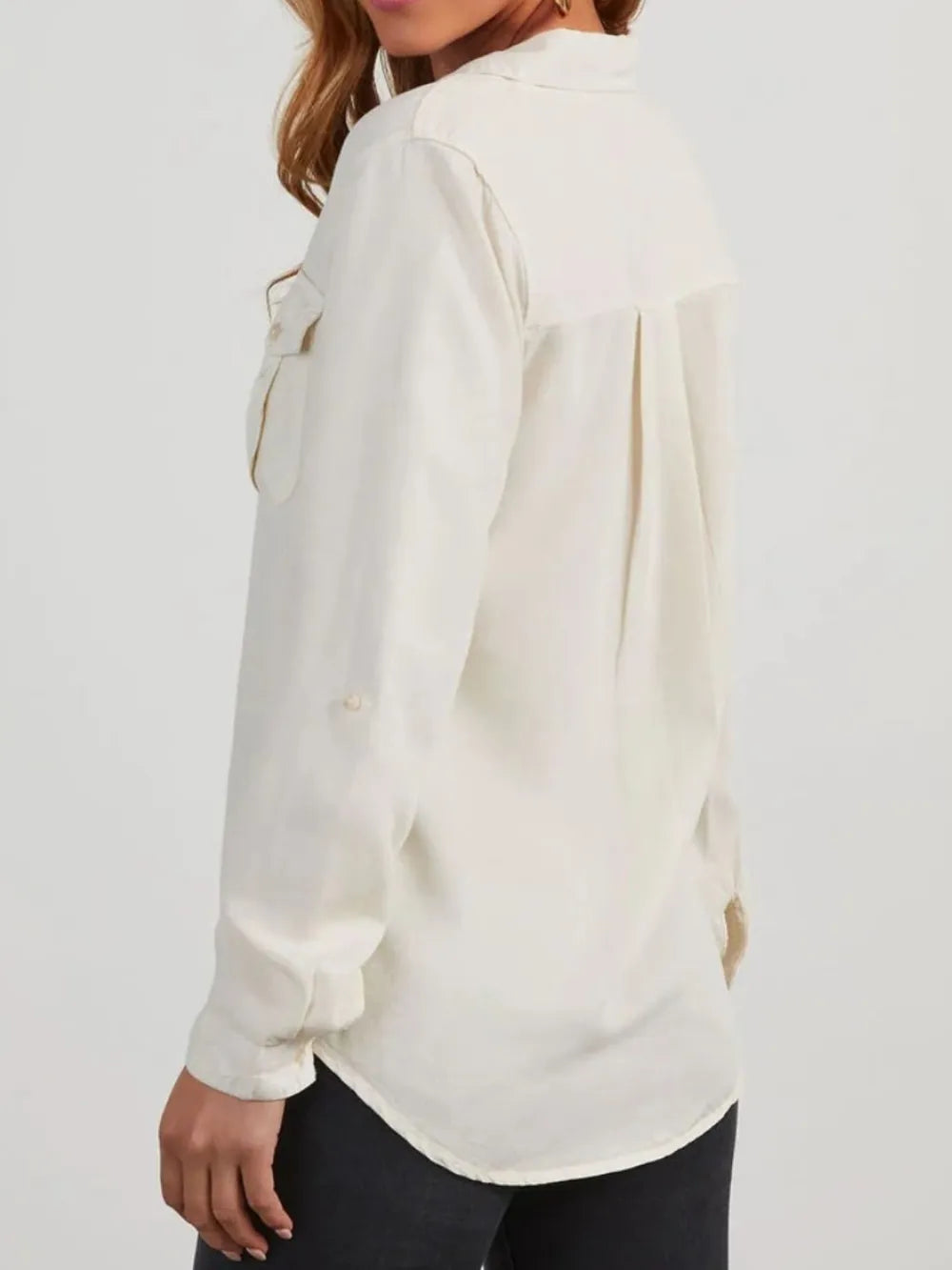 Collared Neck Roll-Tab Sleeve Womens Denim Shirt