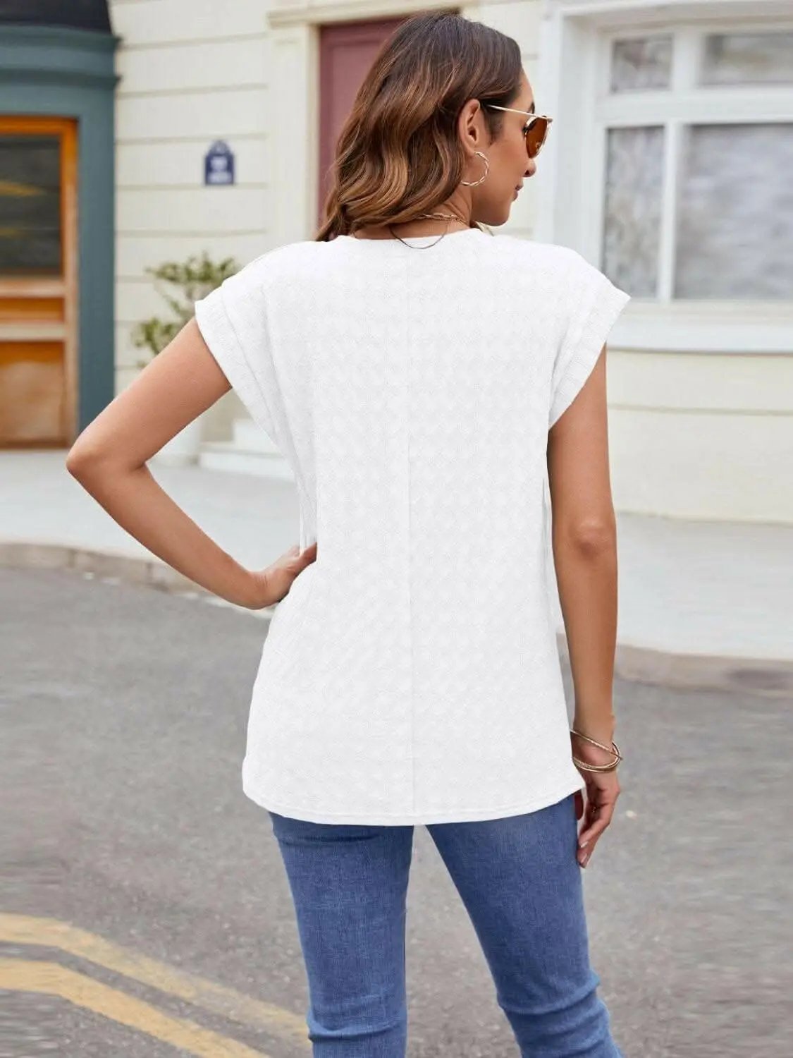 T-Shirts Trendsi just arrived - Textured cap sleeve t-shirt
