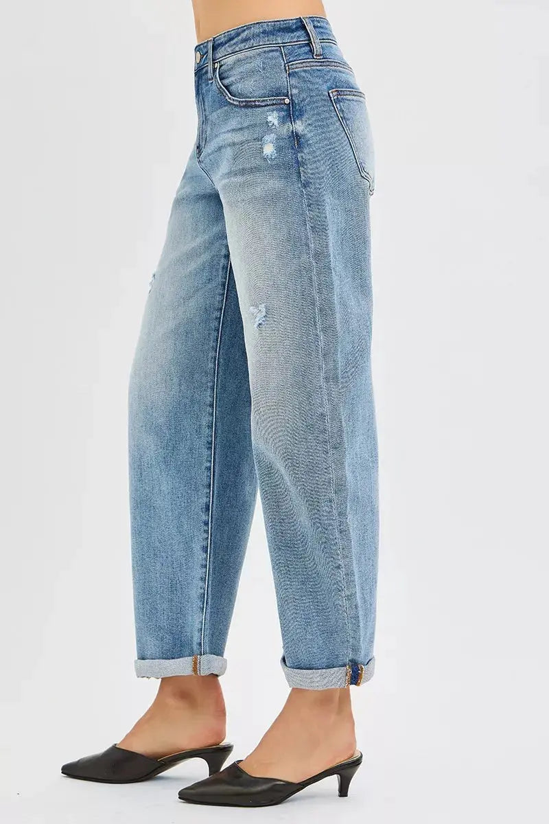 RISEN Jeans - Full Size Slouchy Ankle Length Barrel Jeans with Cuffs