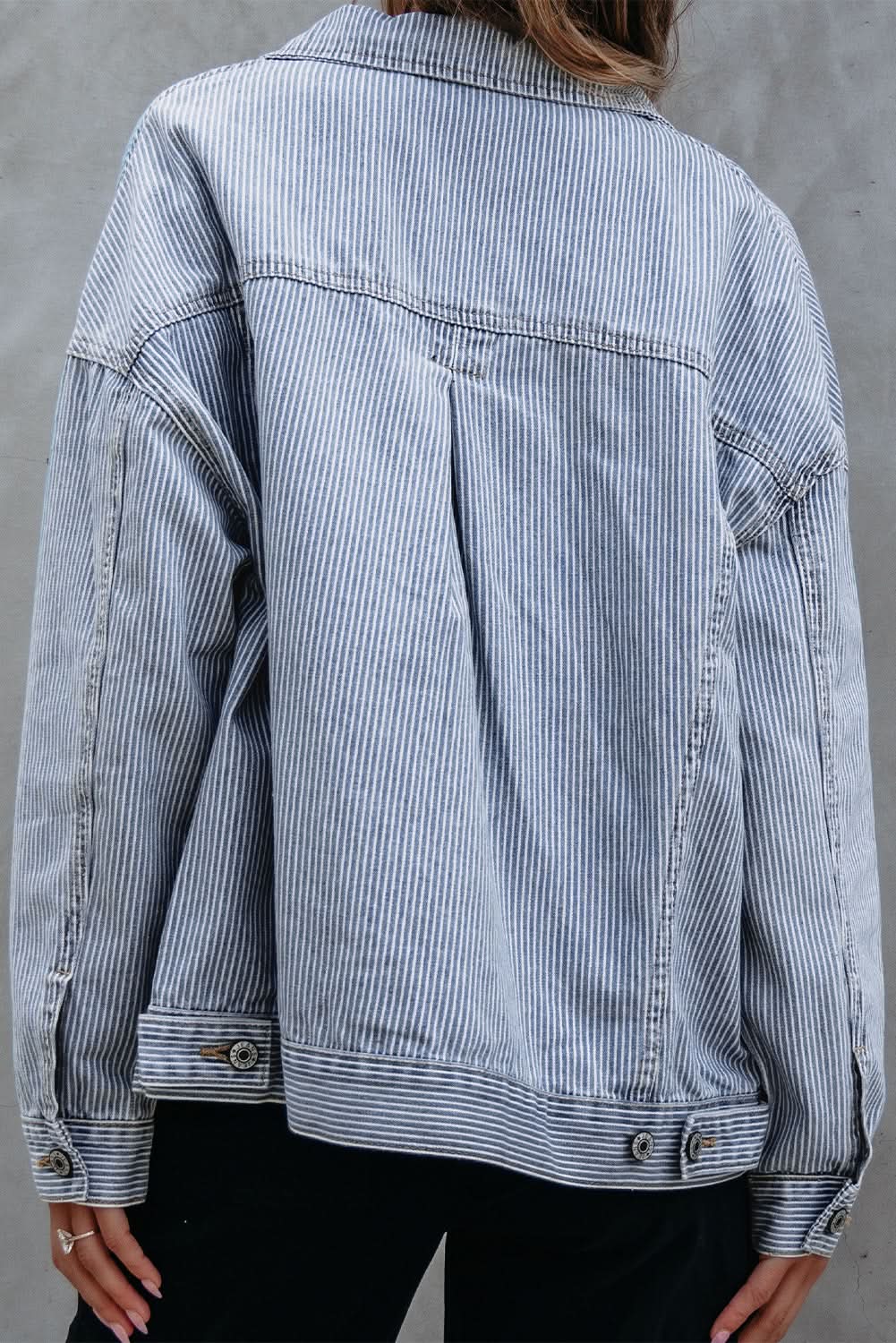 Shirts Love Salve Sky Blue Denim Jacket Women's Casual Oversized Pocketed Vintage