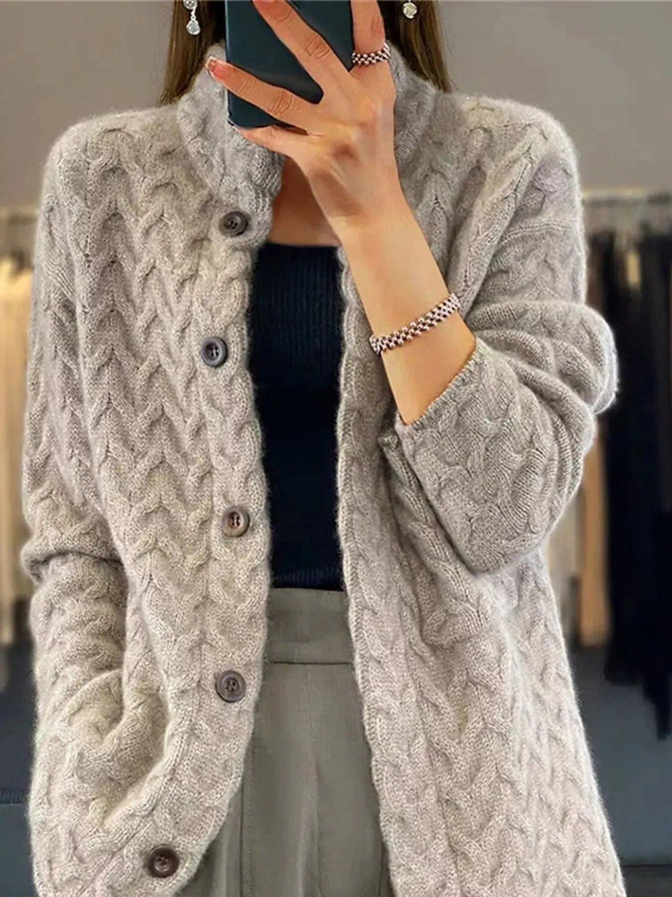 Textured Knit Button Down Cardigan