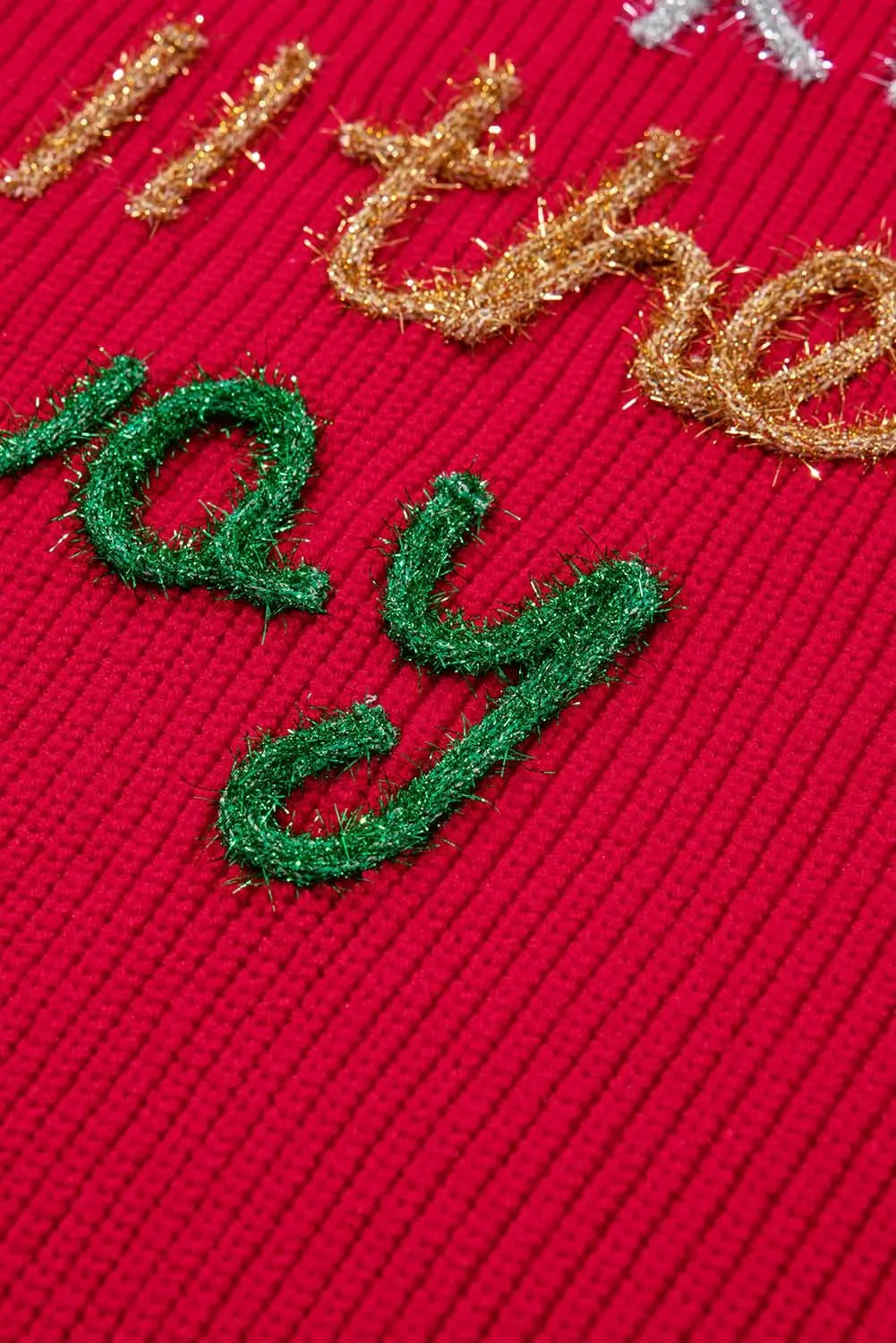 Women's Plus Size Tinsel Sweater - Racing Red Holiday Festive