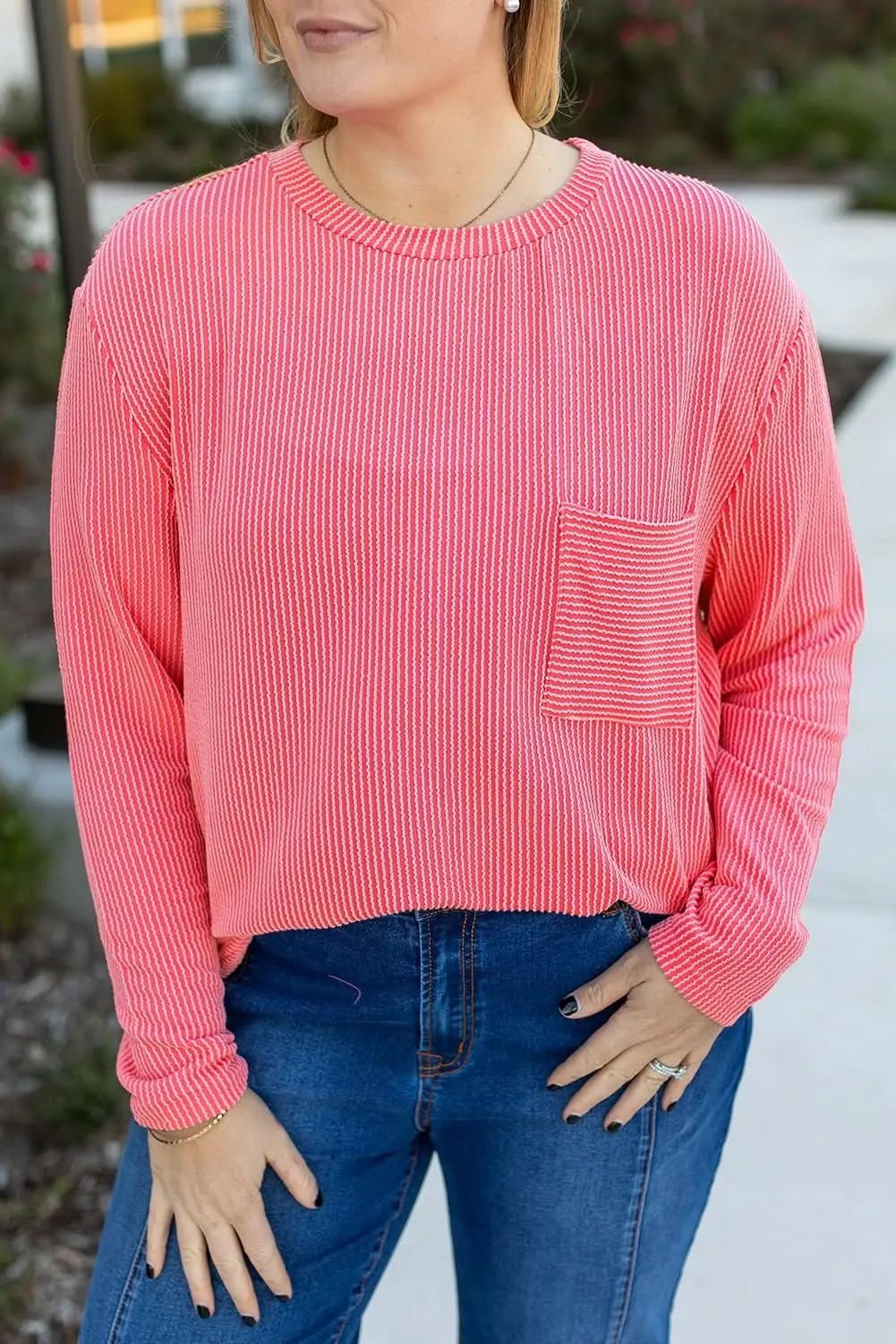T-Shirts Love Salve Peach Blossom Ribbed Tee Plus Size Women's Versatile Top - Chic & Fashionable