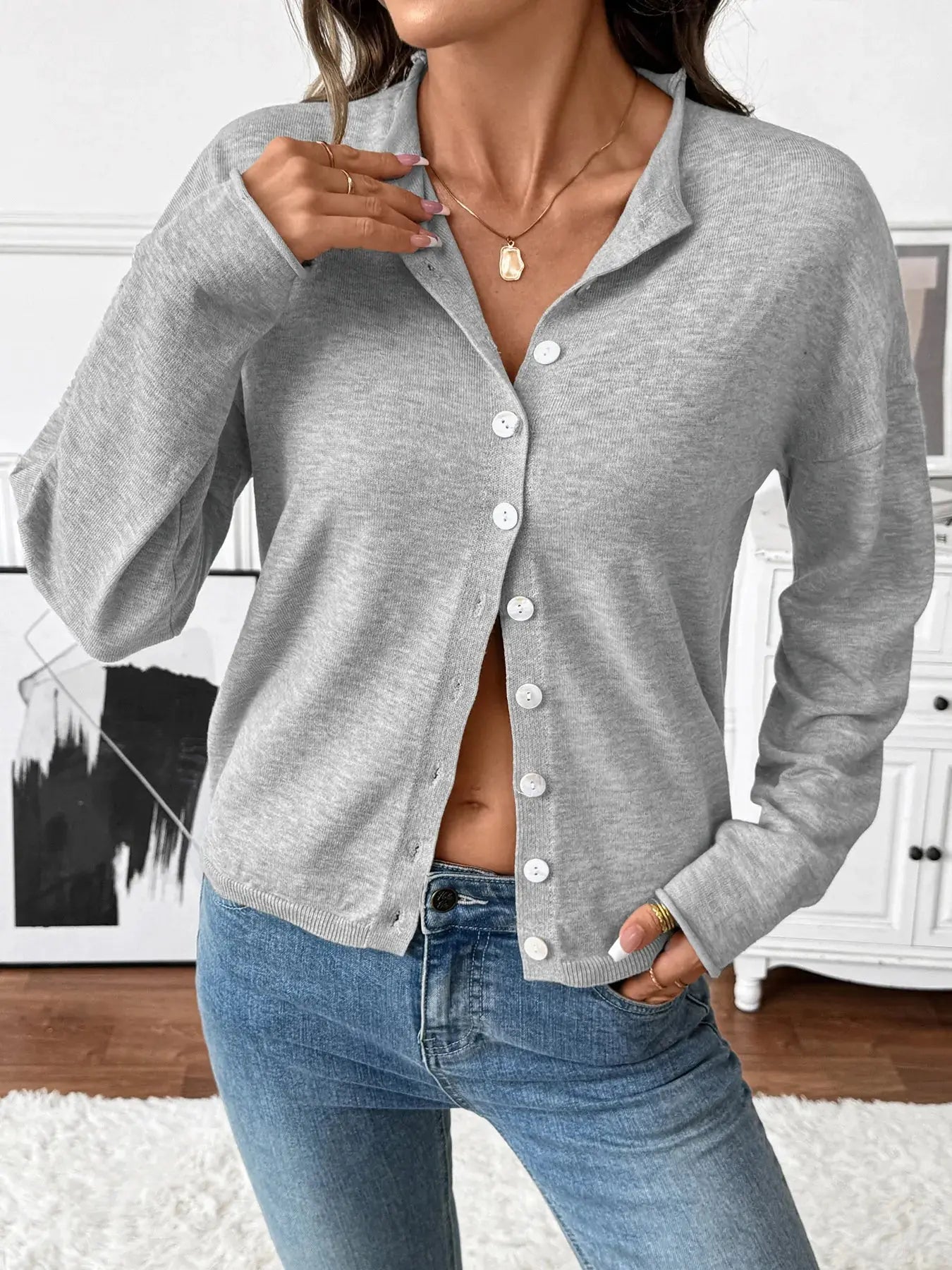 Button Front Long Sleeve Cardigan