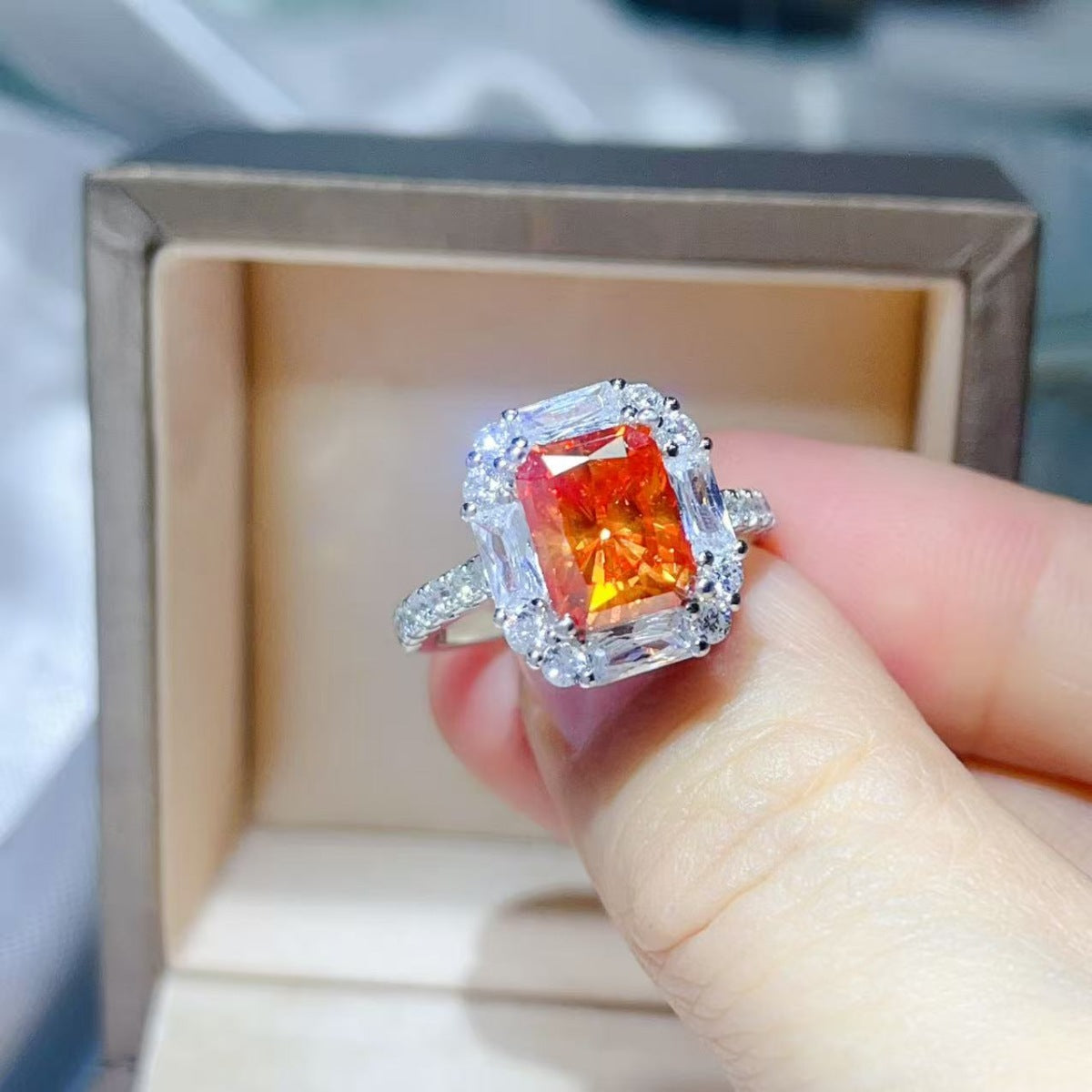 3 Carat Emerald Cut Moissanite Halo Ring