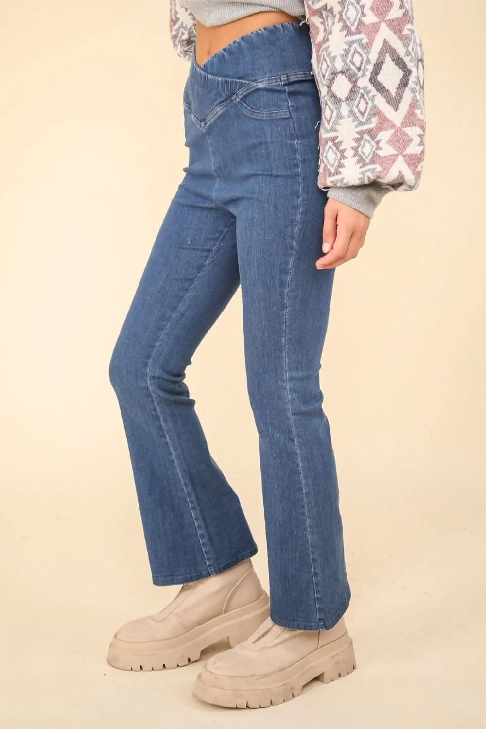 Women's Washed Denim Leggings | Trendsi Crossover Fit