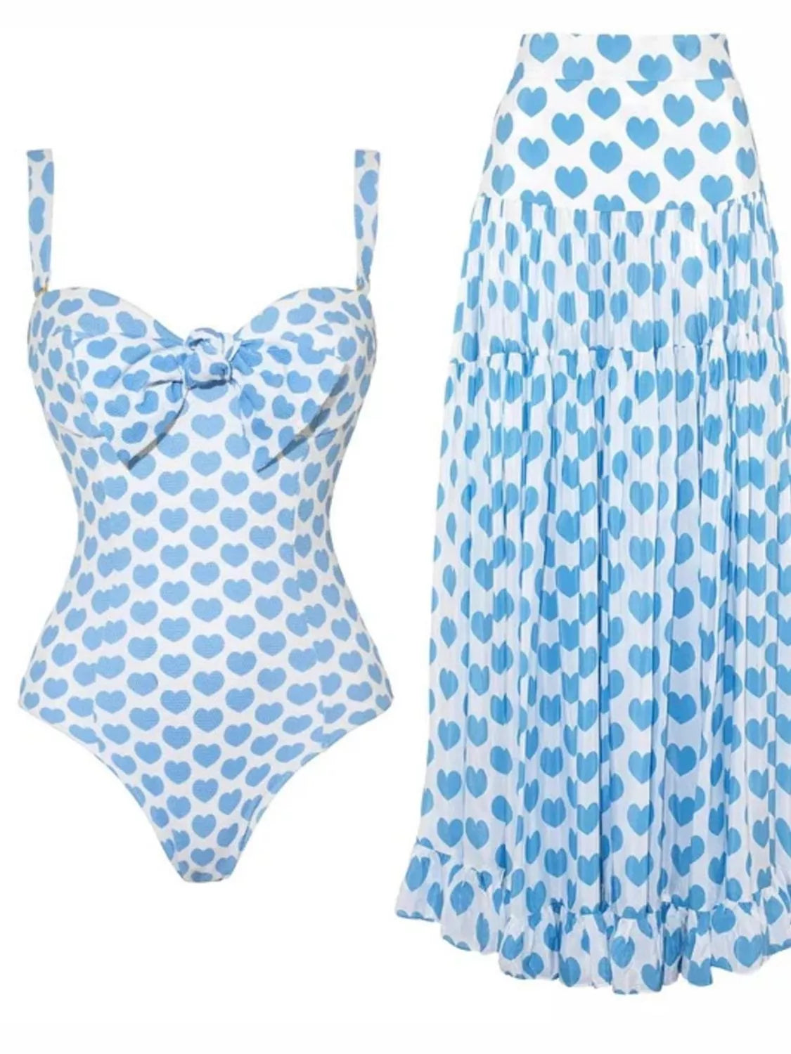 Printed One Piece Swimsuit and Skirt Set