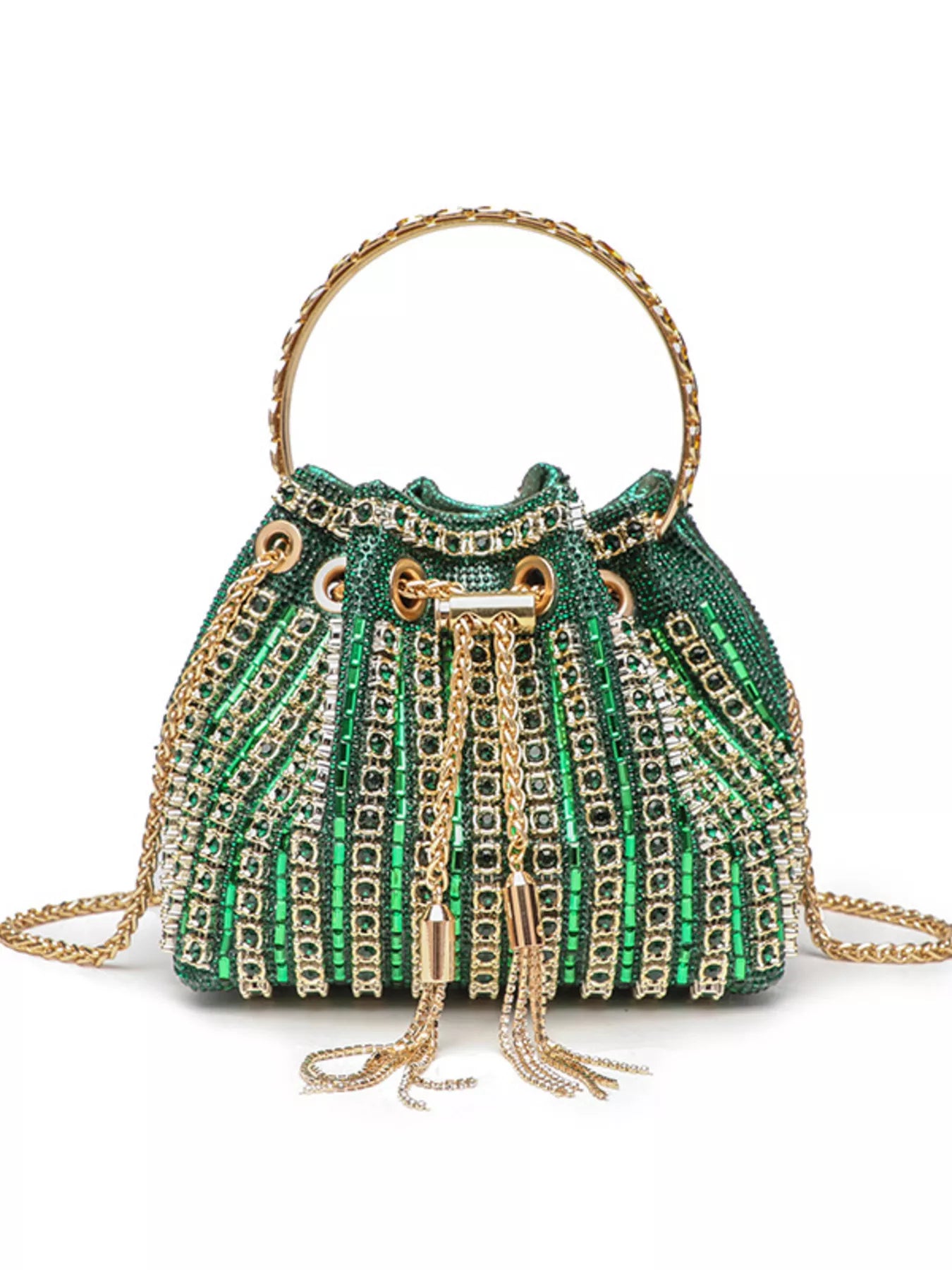 Bucket Style Rhinestone Crossbody Bag