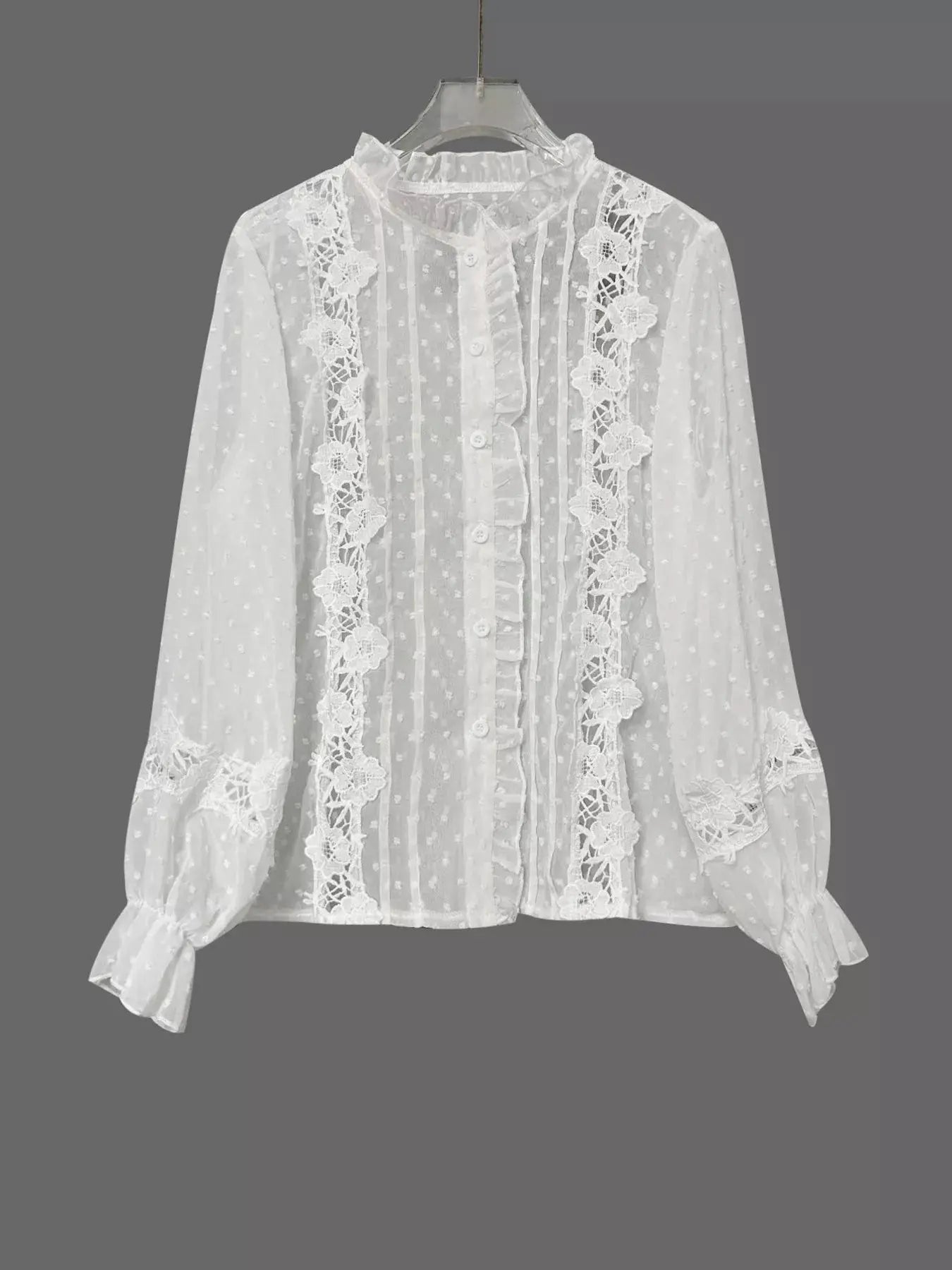 Lace Trimmed Swiss Dot Shirt