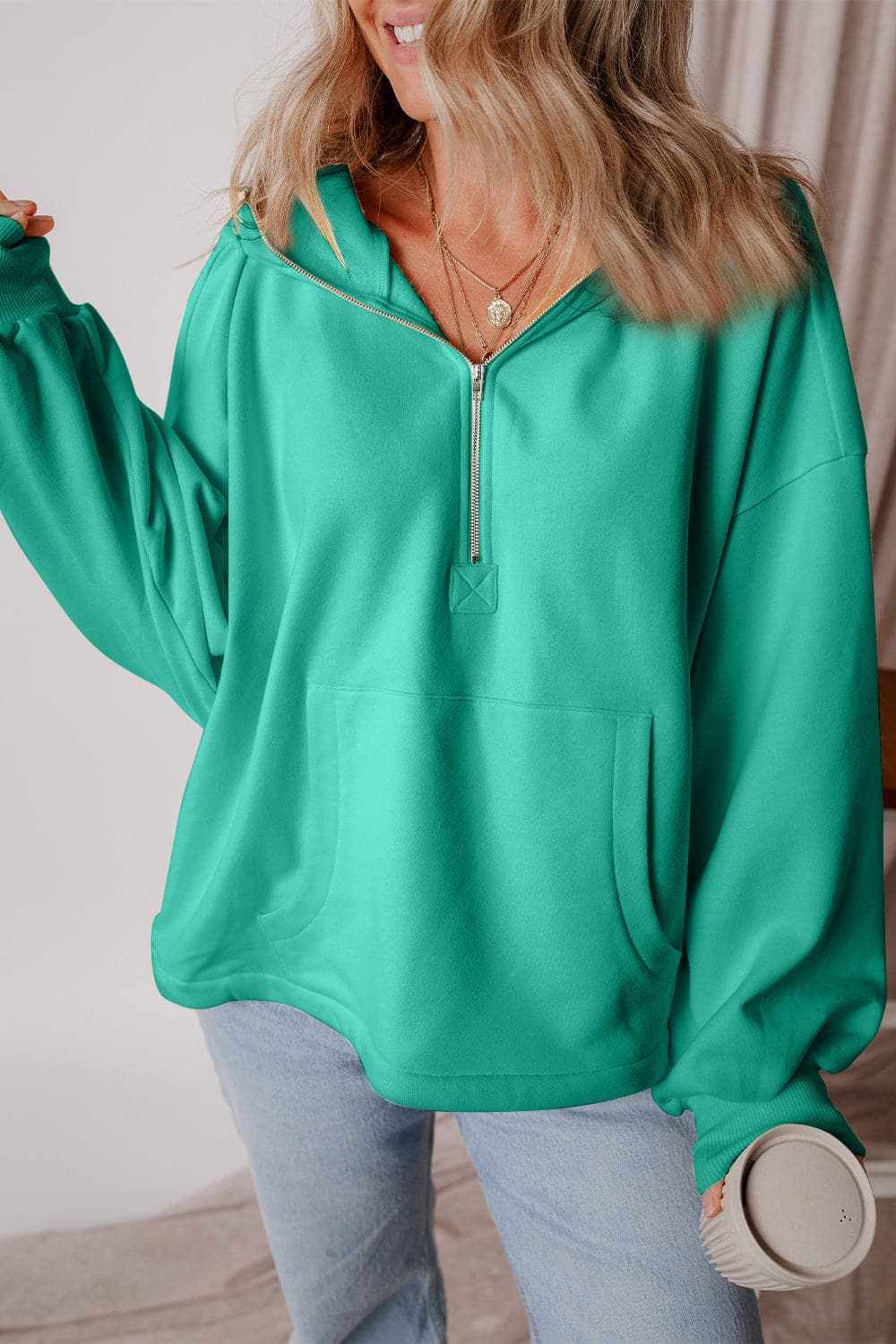 Jackets Trendsi Casual half zip hoodie with pockets