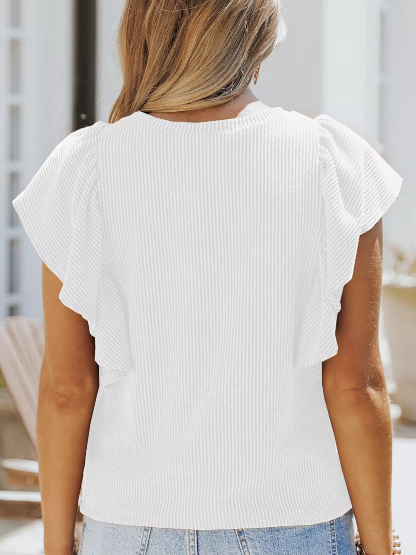 Full Size Ruffled Sleeve Ribbed Knit T Shirt