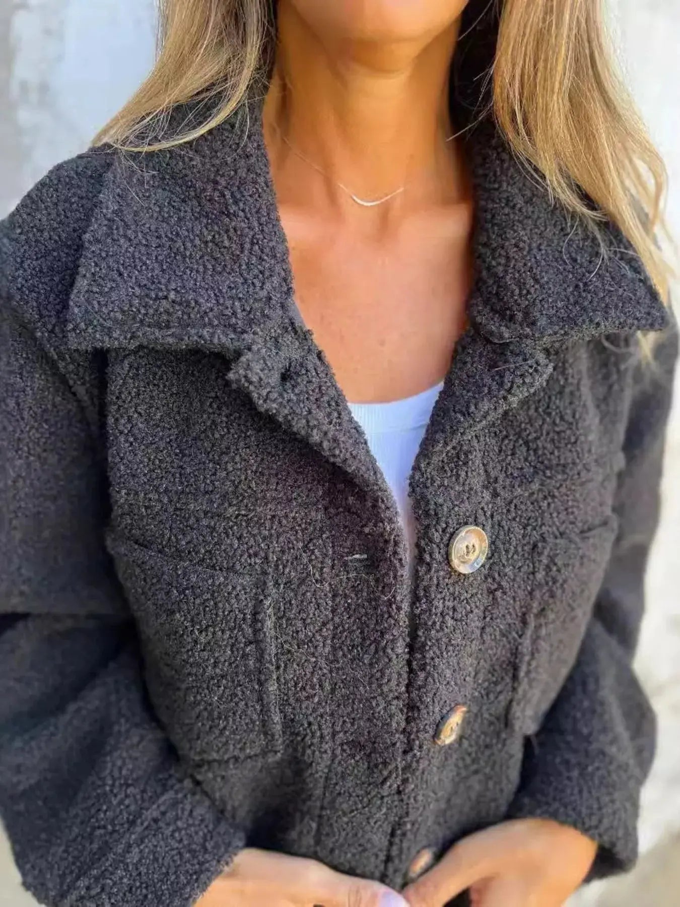 Plus Size Single-Breasted Sherpa Shacket