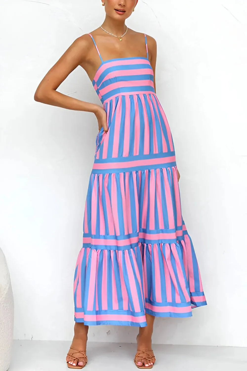Striped Tiered Maxi Cami Dress
