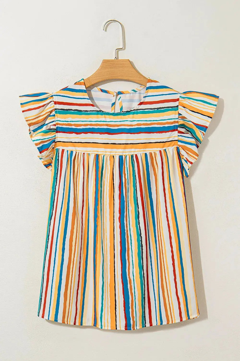 Multicolor Striped Flutter Sleeve Blouse
