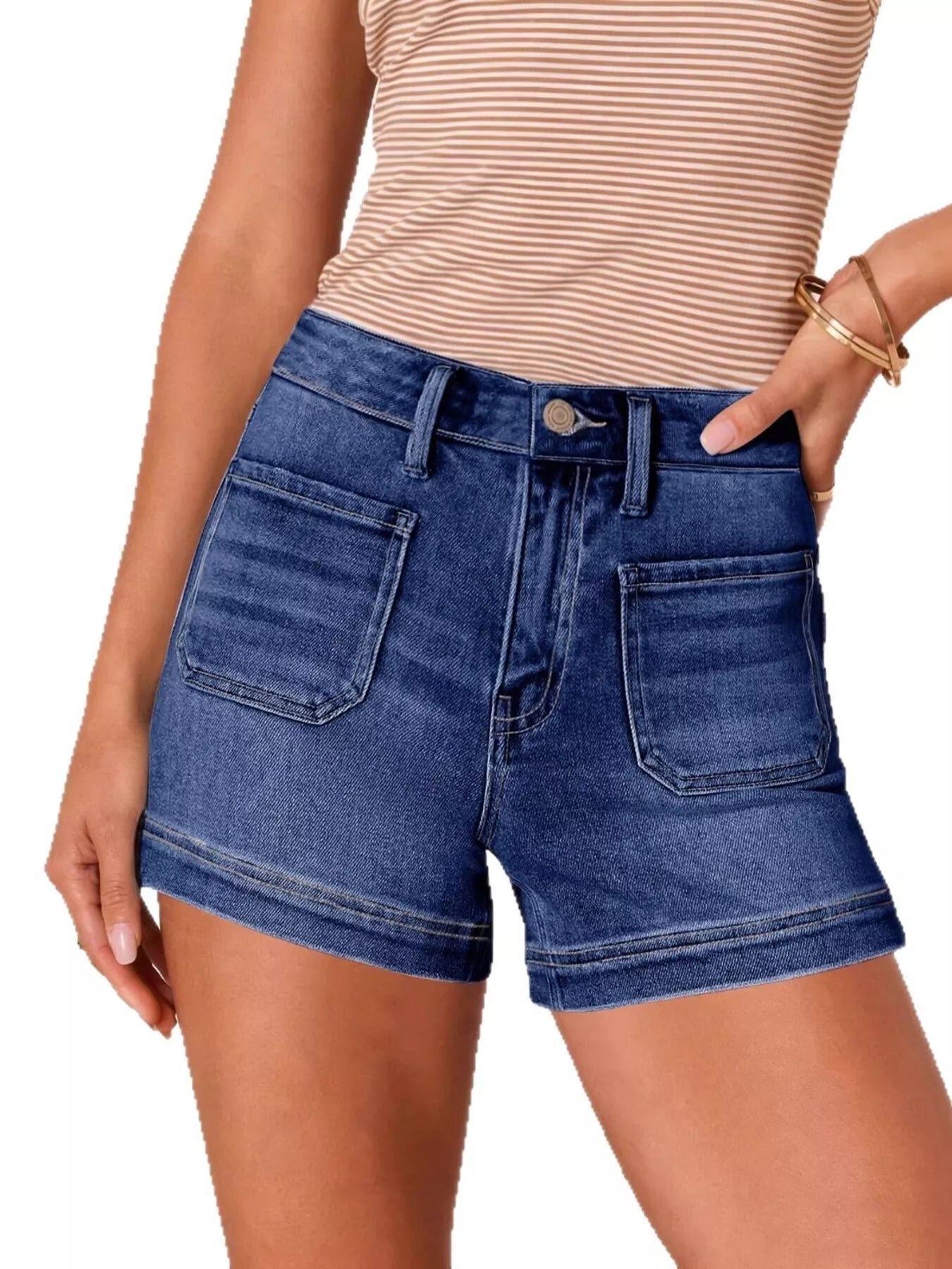 High Waisted Denim Shorts with Pockets