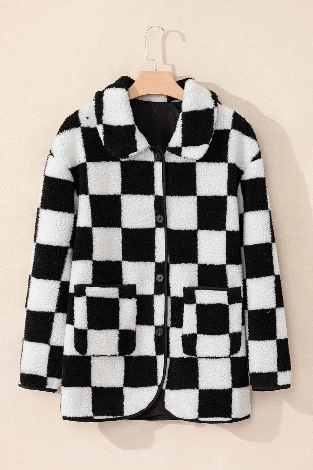 Love Salve Women's Fleece Jacket Black Checkered — Warm Casual Outerwear