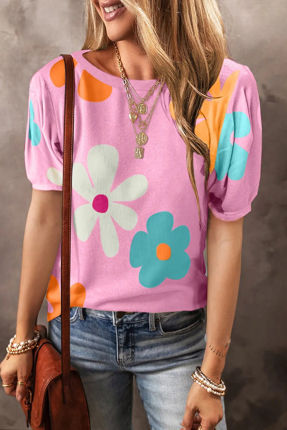 Women's T-Shirt Women's Top - Floral Print Bubble Sleeve - Summer Daily Tee