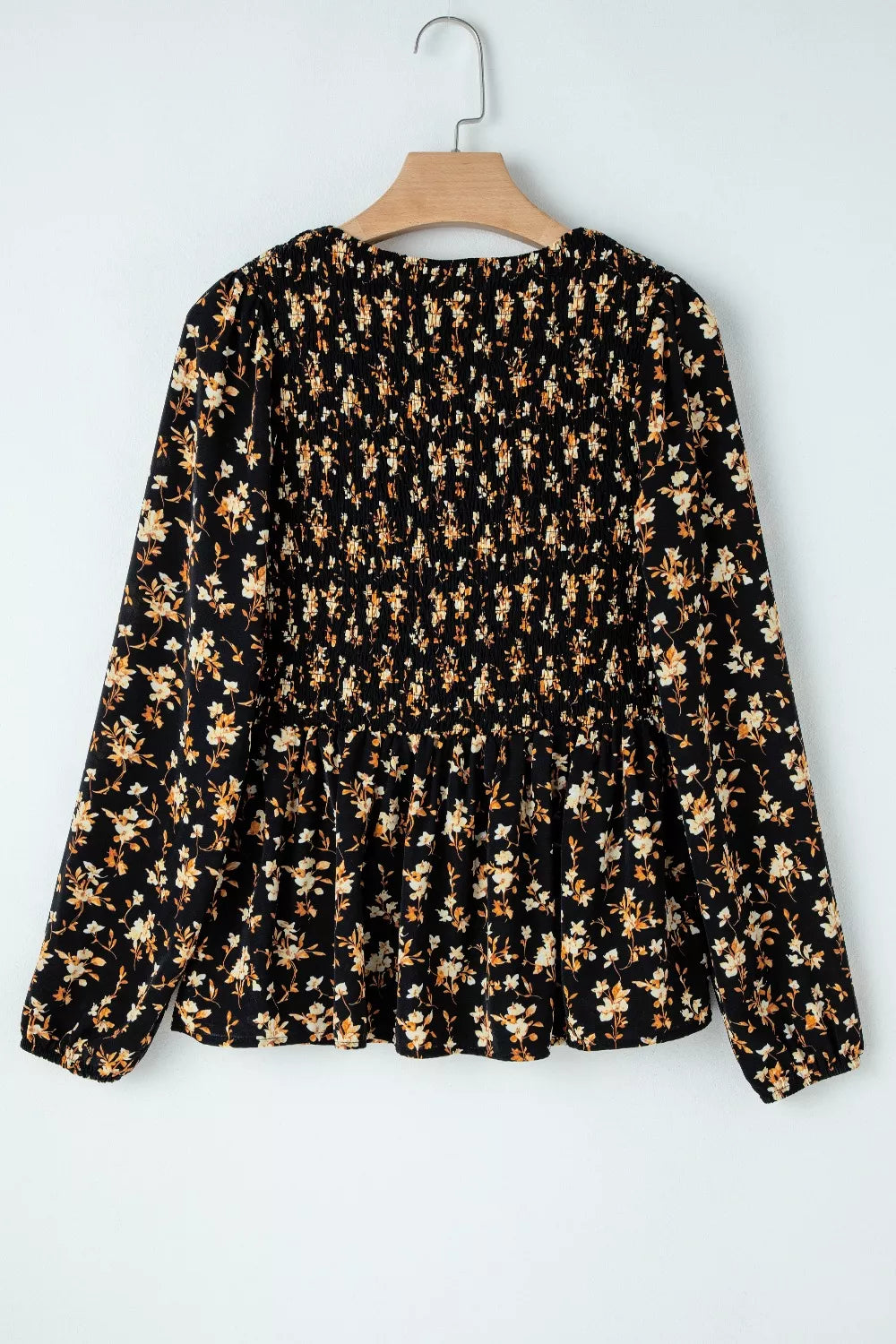 Women's Floral Print Smocked Waist Long Sleeve Blouse