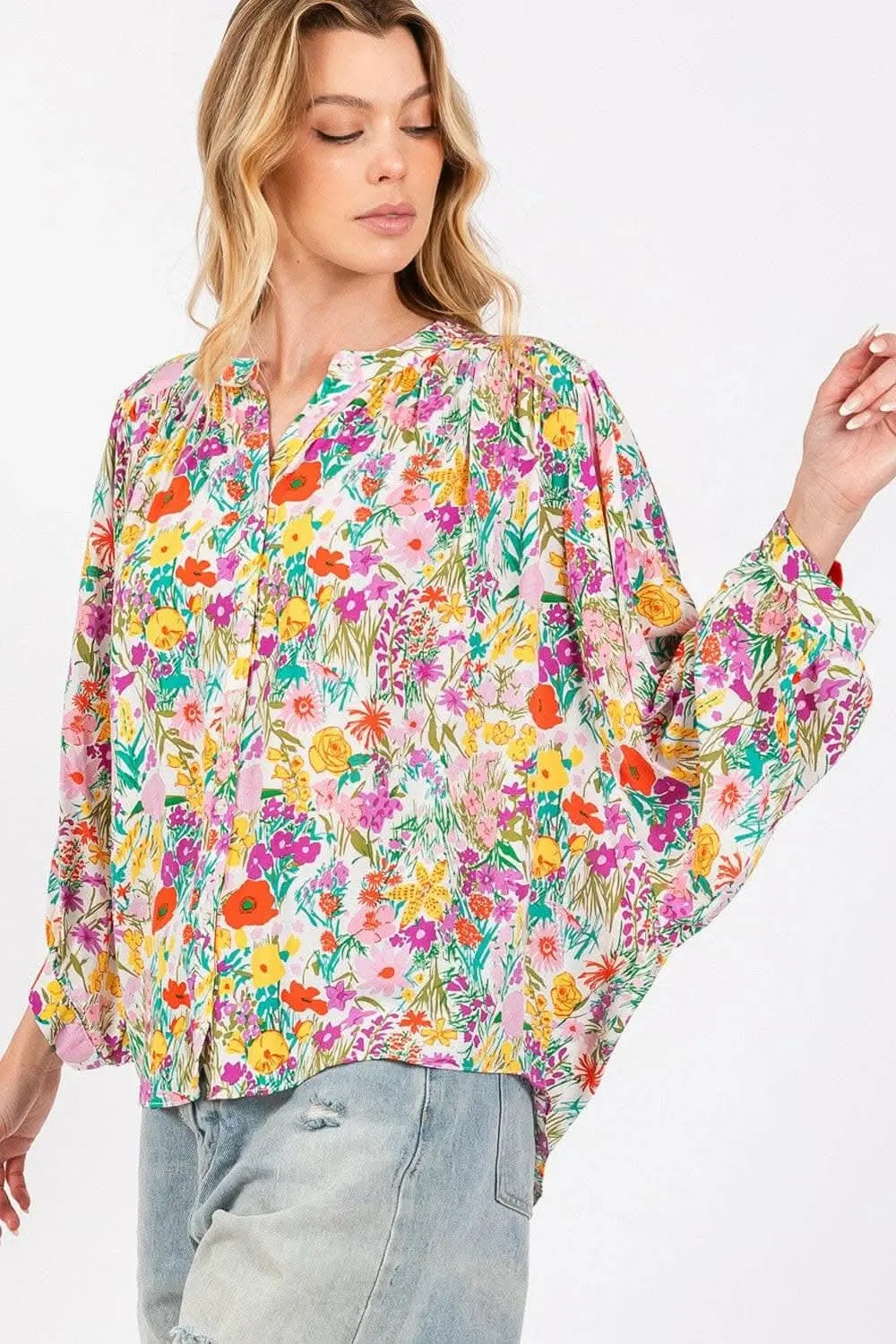 Pants Trendsi Floral Button Down Women's Casual Shirt Lightweight Top