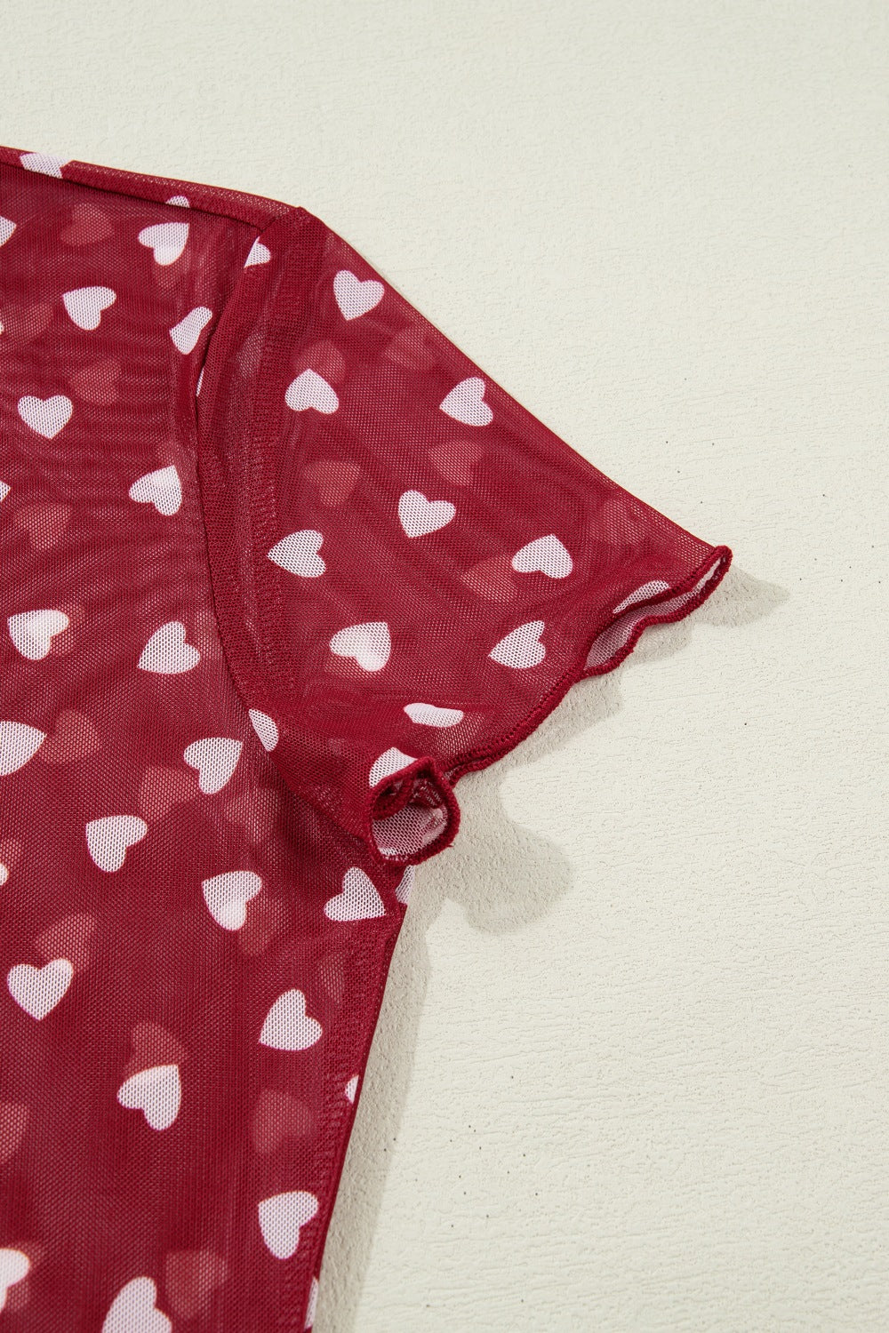 Women's Sheer Heart Print Fitted Mesh Blouse