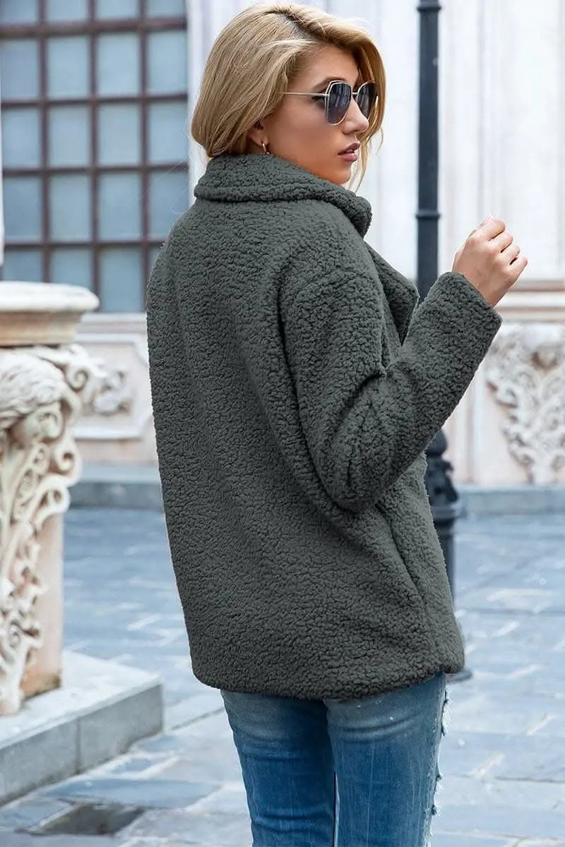 Love Salve Sherpa Coat with Faux Fur Lapel Collar