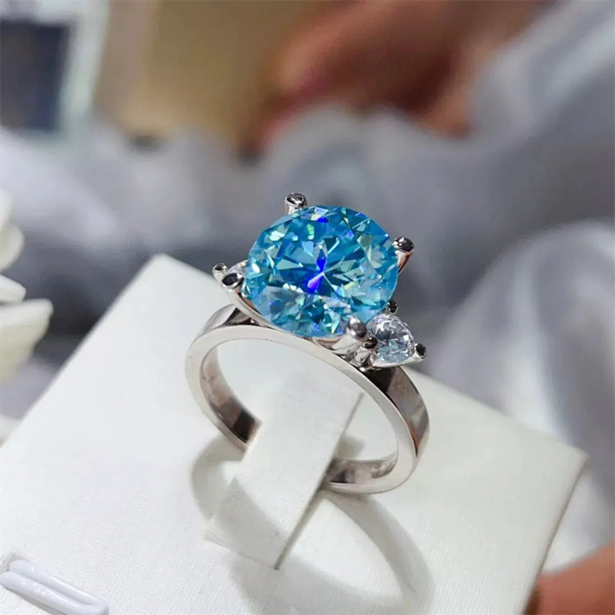 925 Sterling Silver Blue 5 Carat Moissanite Ring