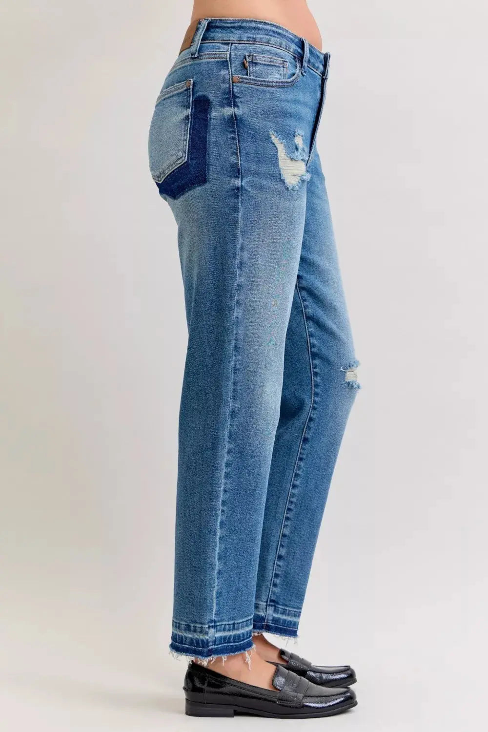 Judy Blue Jeans - Plus Size Mid Rise Boyfriend Destroy Jeans with Release Hem