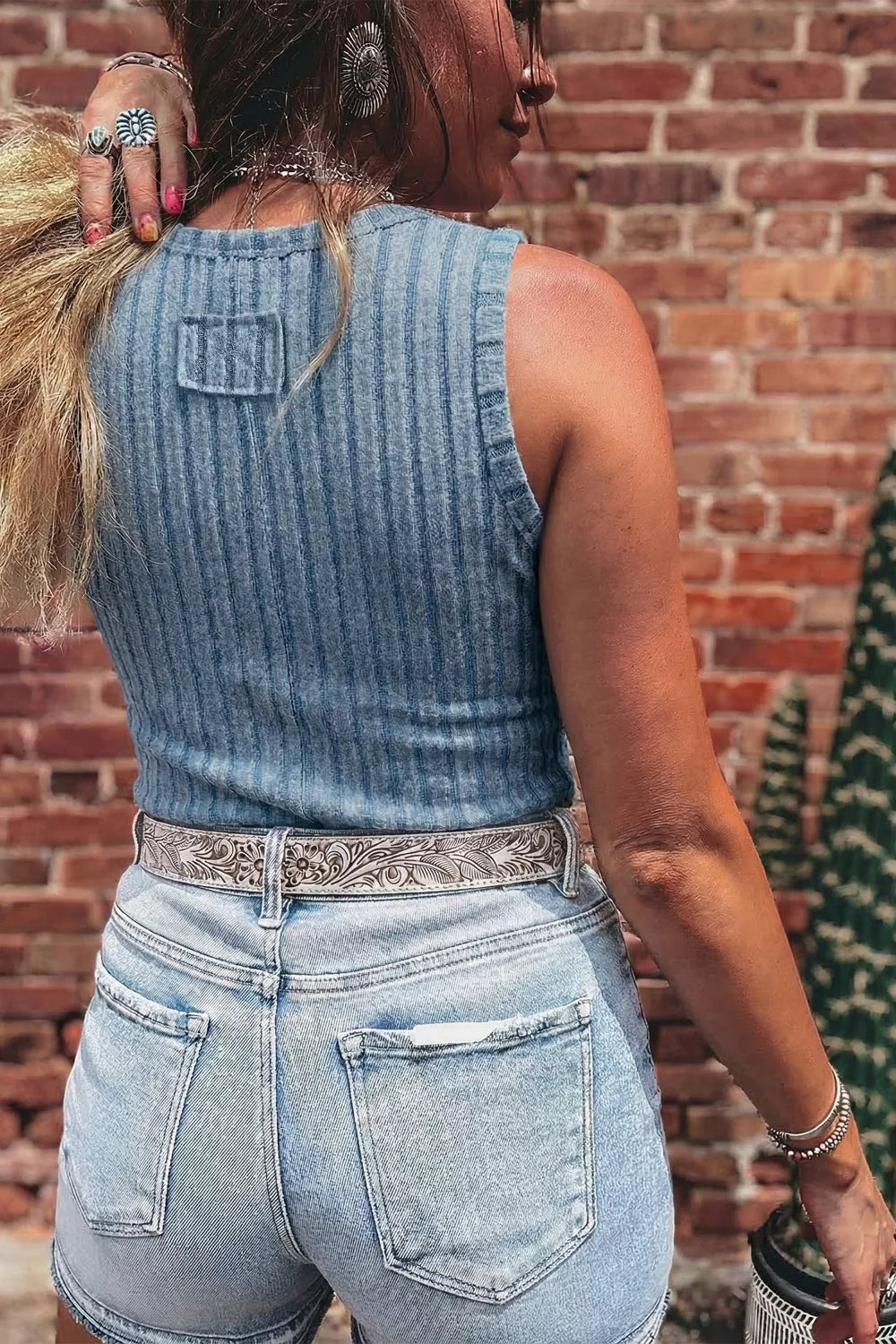 Slim Mineral Wash Ribbed Tank Top