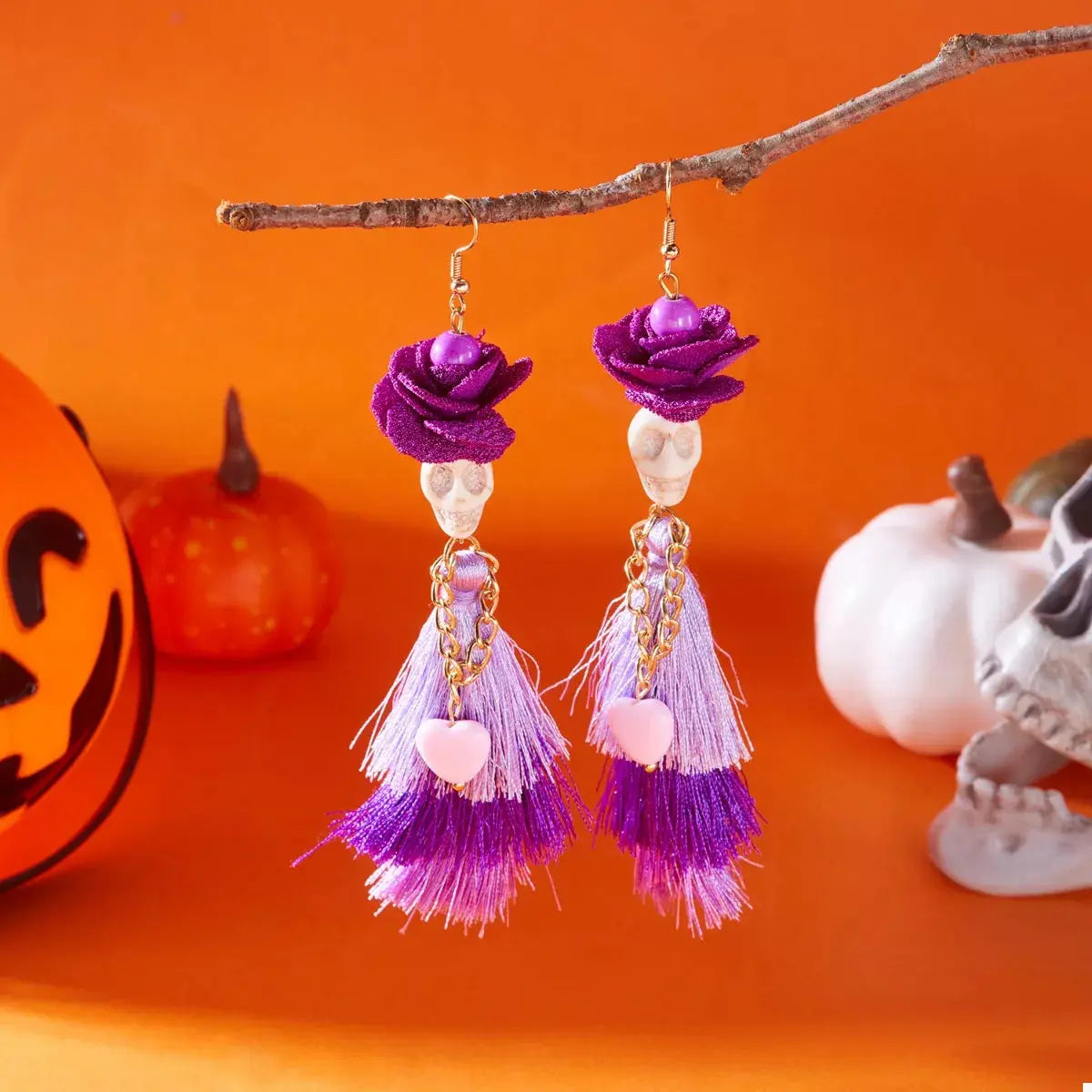 Sugar Skull Tassel Halloween Drop Earrings