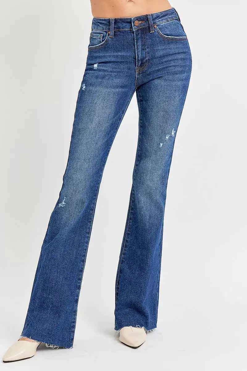 RISEN Jeans - Plus Size Distressed Mid Rise Flare Jeans