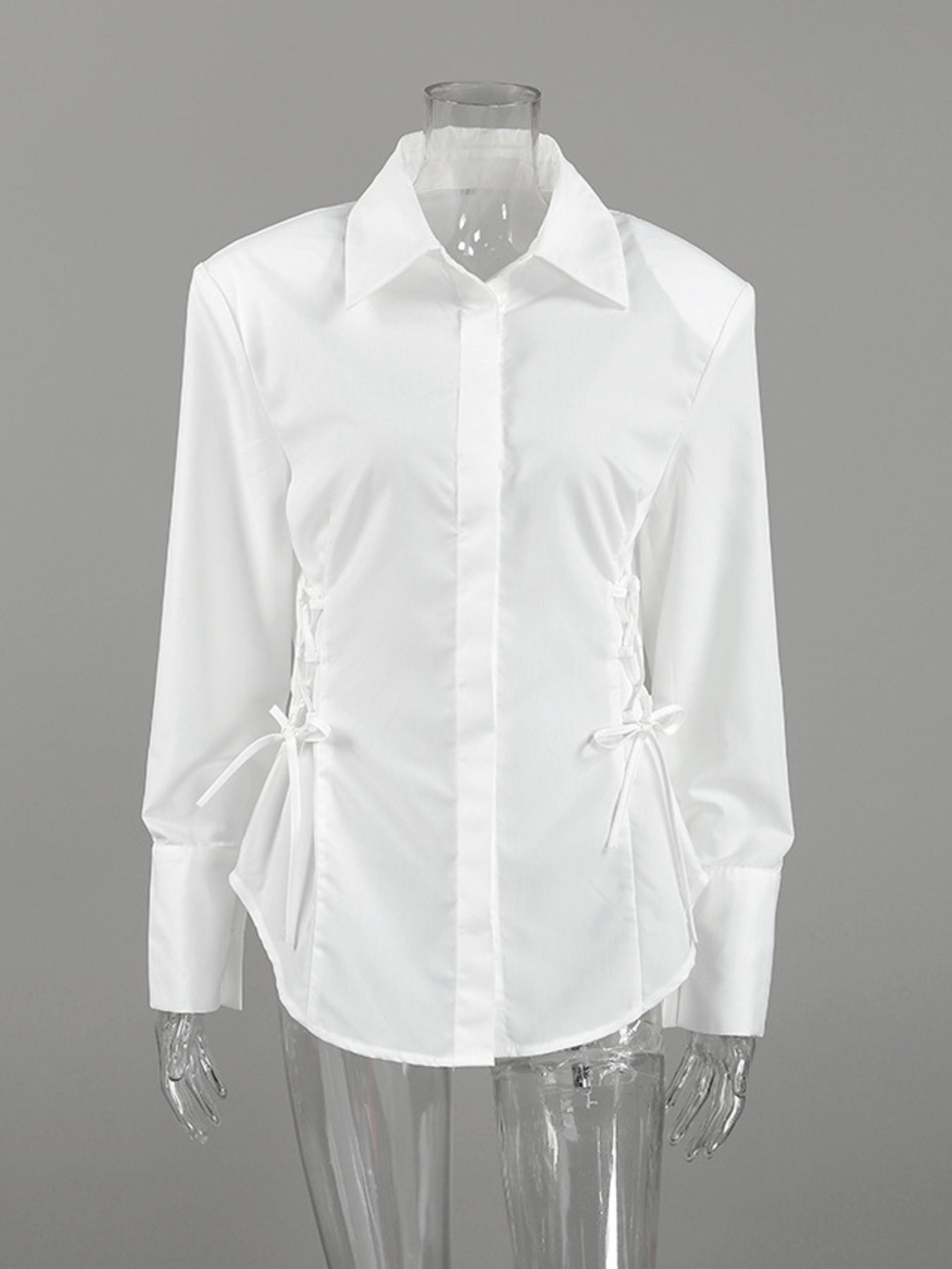 White Button Up Side Lace Up Shirt