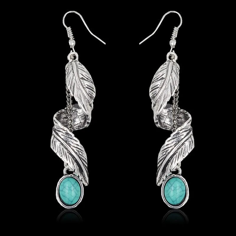 Artificial Turquoise Alloy Leaf Earrings
