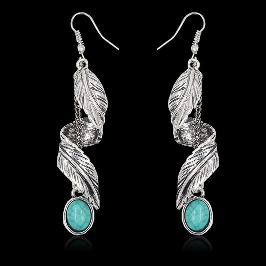 Artificial Turquoise Alloy Leaf Earrings