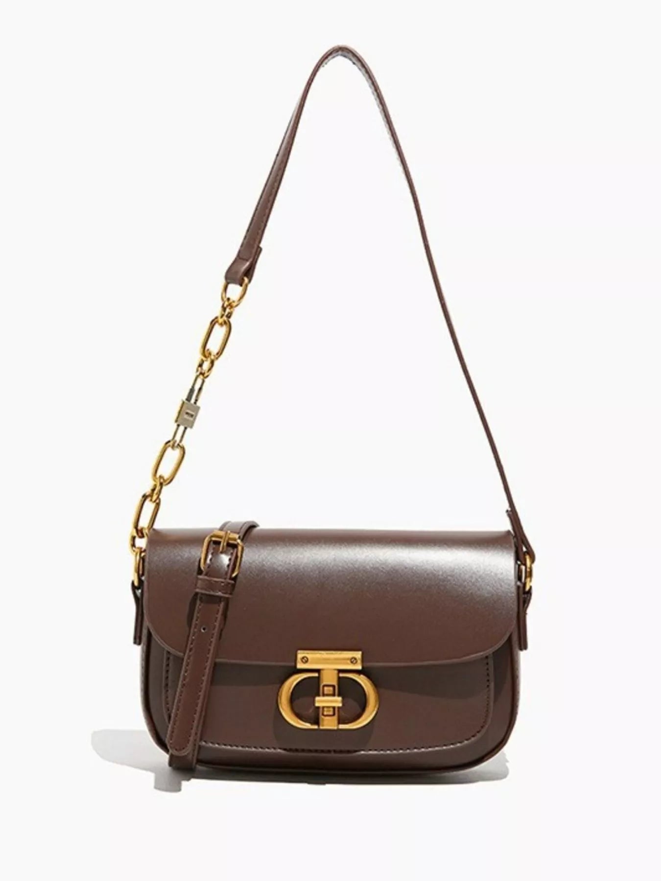 Classic Gold Lock Leather Flap Shoulder Bag