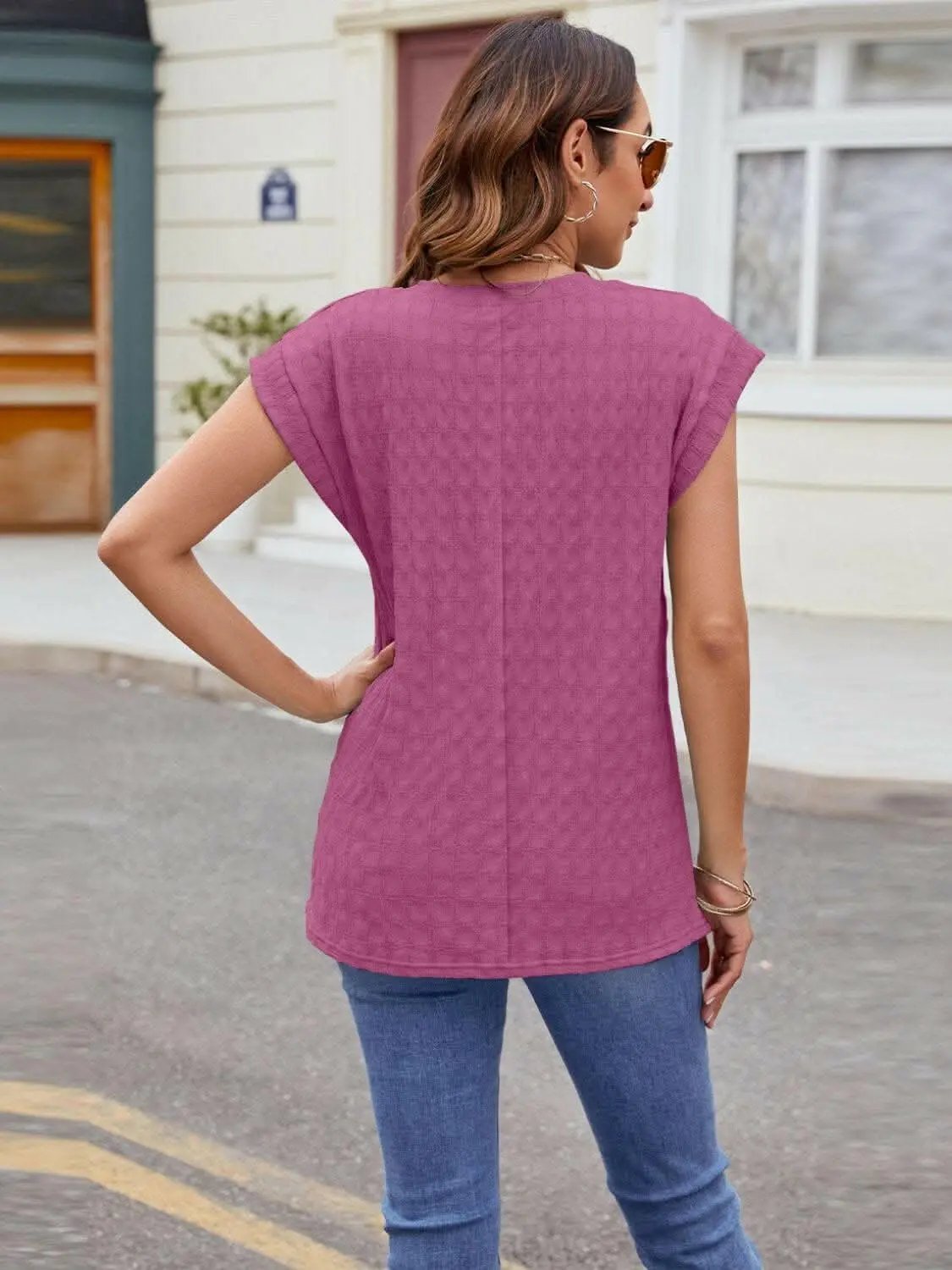 T-Shirts Trendsi just arrived - Textured cap sleeve t-shirt