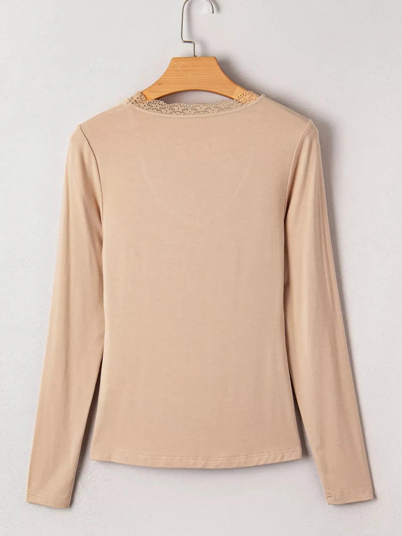 Lace-Trimmed Ruched Detail Long Sleeve T Shirt