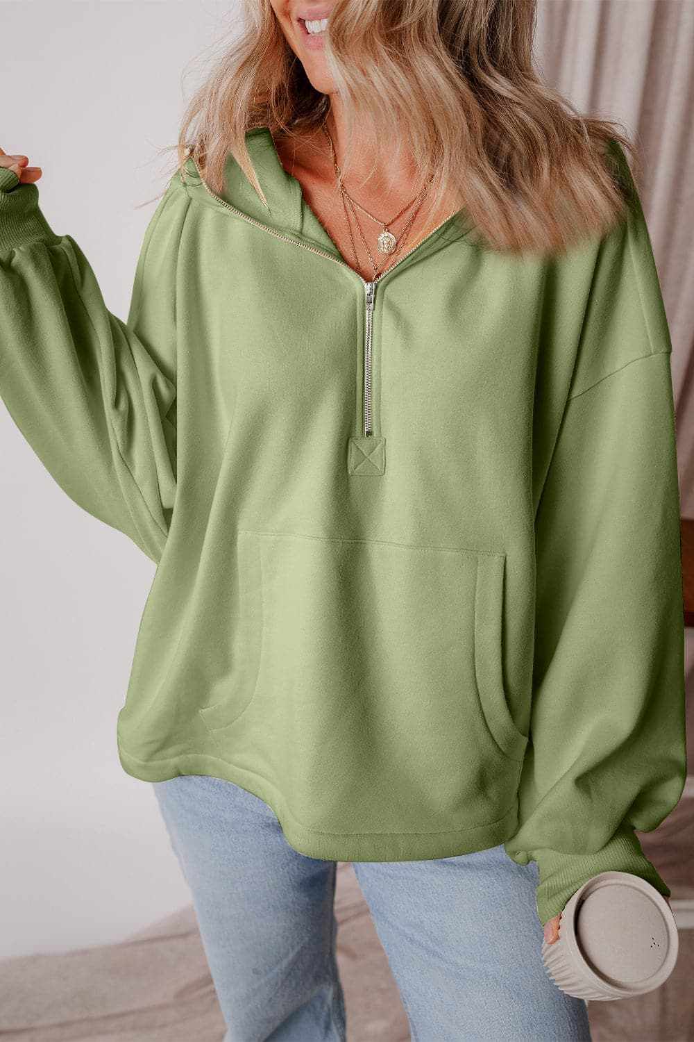 Jackets Trendsi Casual half zip hoodie with pockets
