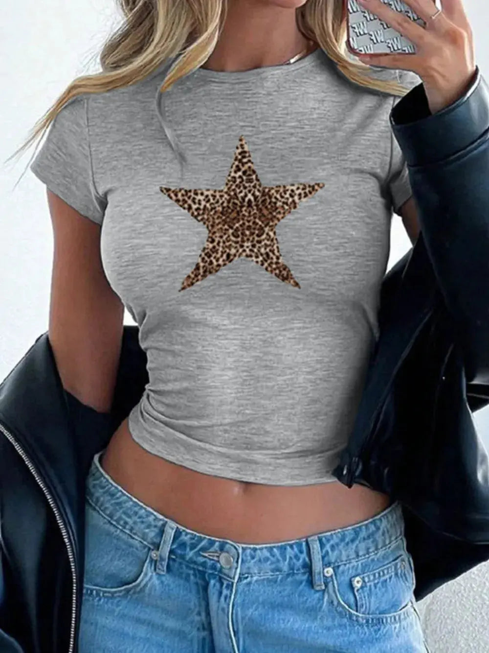 Devine Star Round Neck Short Sleeve T Shirt