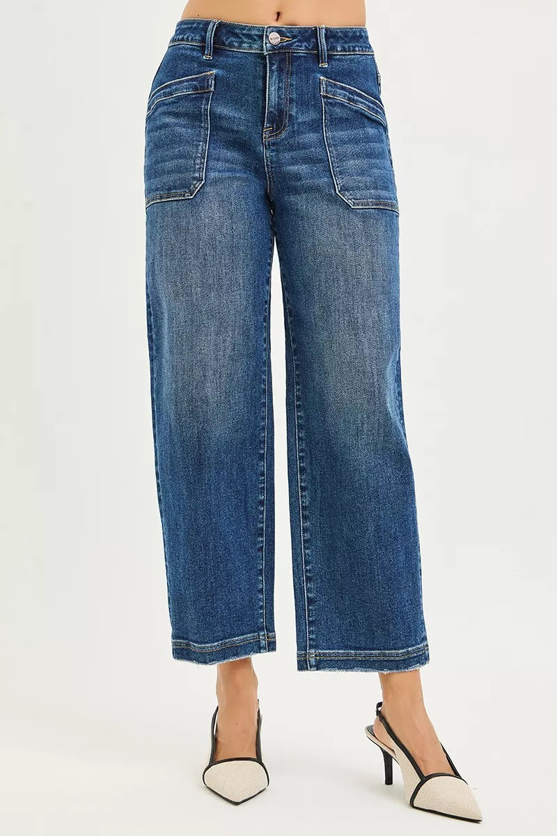 RISEN Jeans - Slouchy Cropped Baggy Jeans with Front Patch Pocket