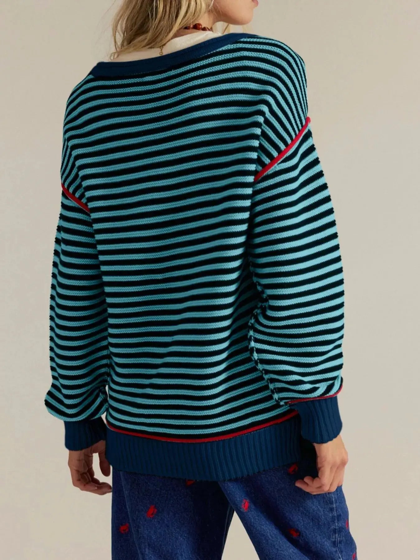 Striped Round Neck Long Sleeve Sweater