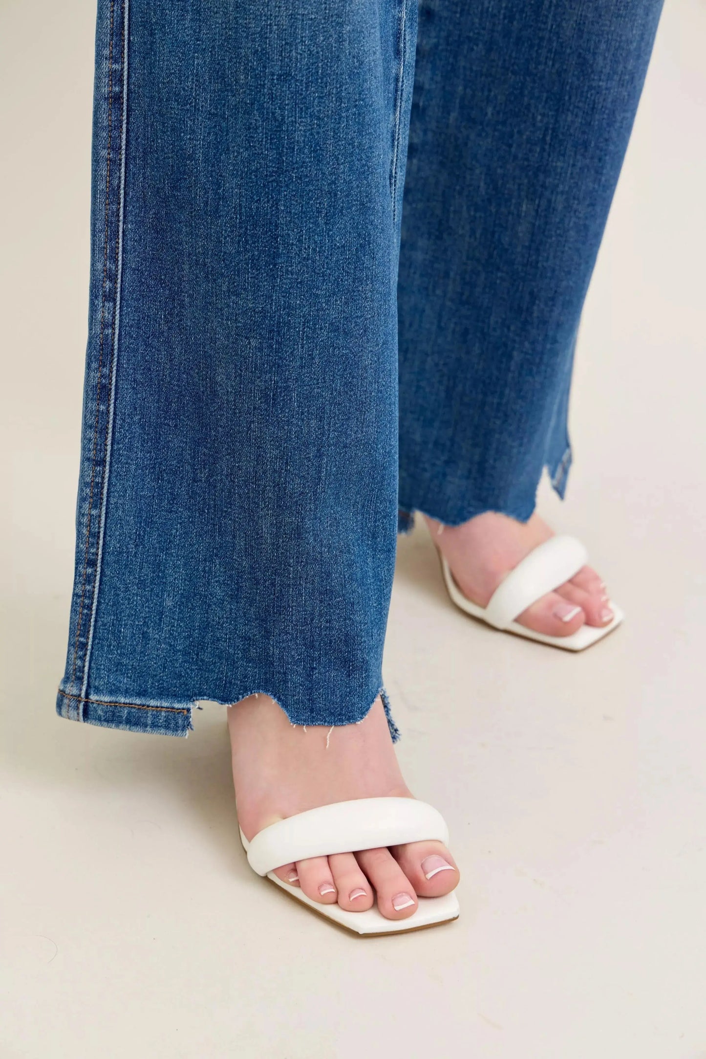 Judy Blue Full Size High Waist Tummy Control Destroy Wide Leg Jeans with Chew Hem